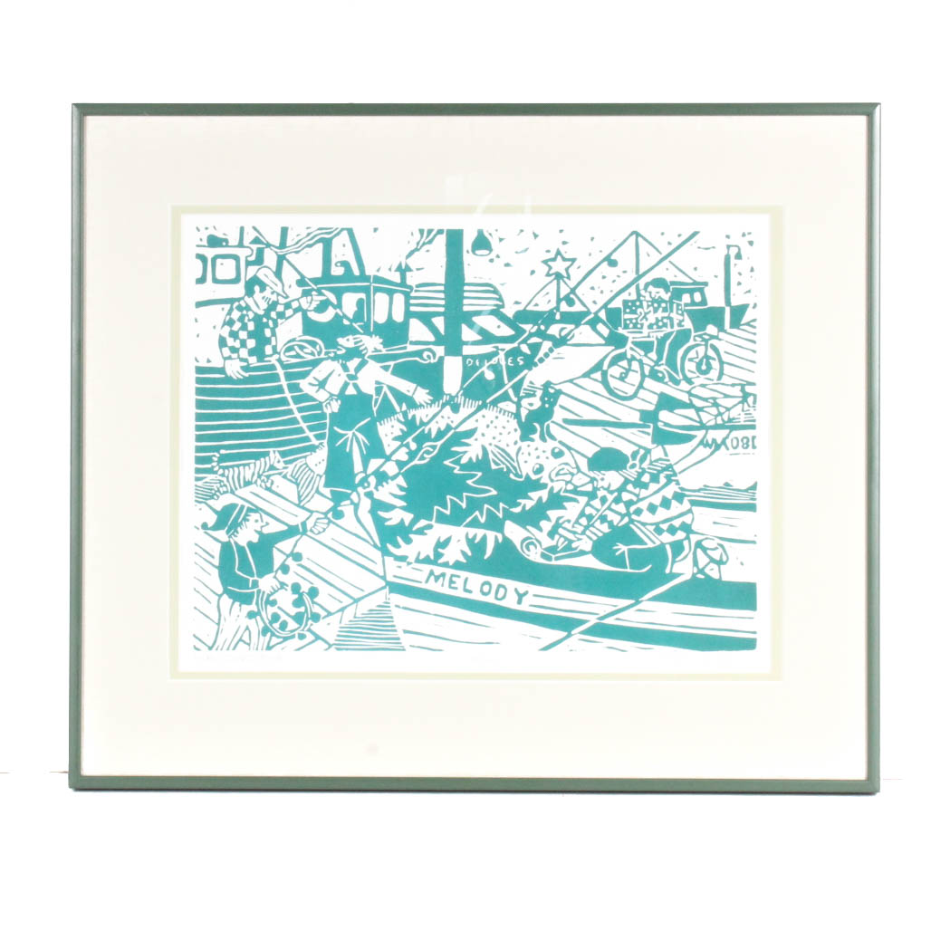 Pair of Judy Cooper Limited Edition Linocut Prints