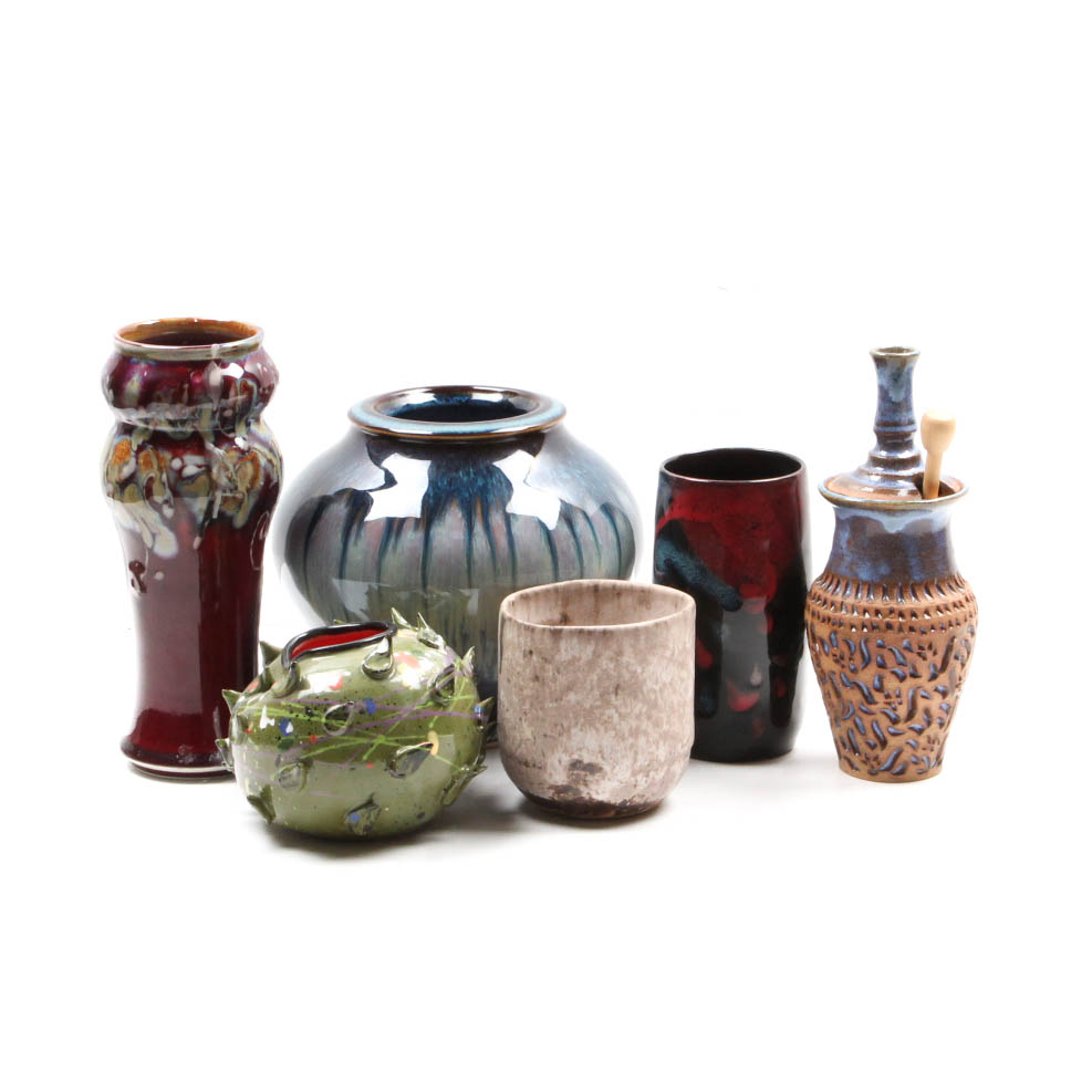 Signed Hand Thrown Stoneware and Porcelain Studio Art Pottery