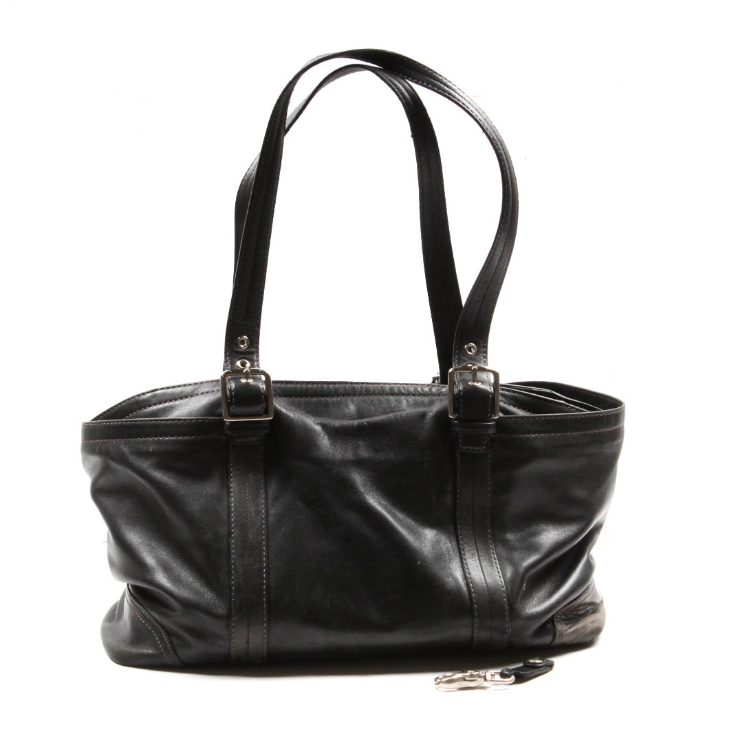 Coach Black Leather Executive Tote with Key Fob