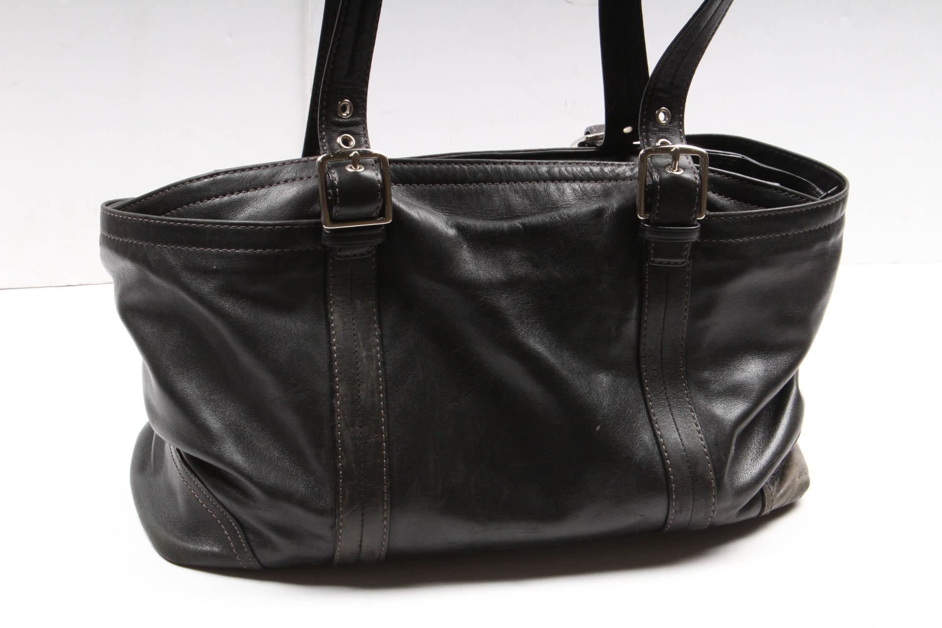 Coach Black Leather Executive Tote with Key Fob