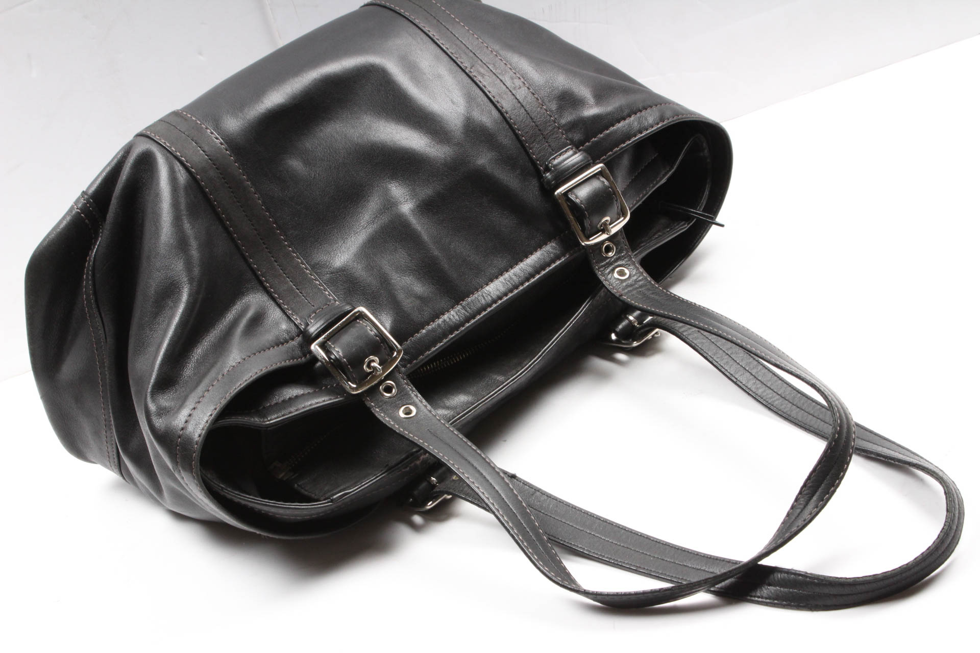 Coach Black Leather Executive Tote with Key Fob