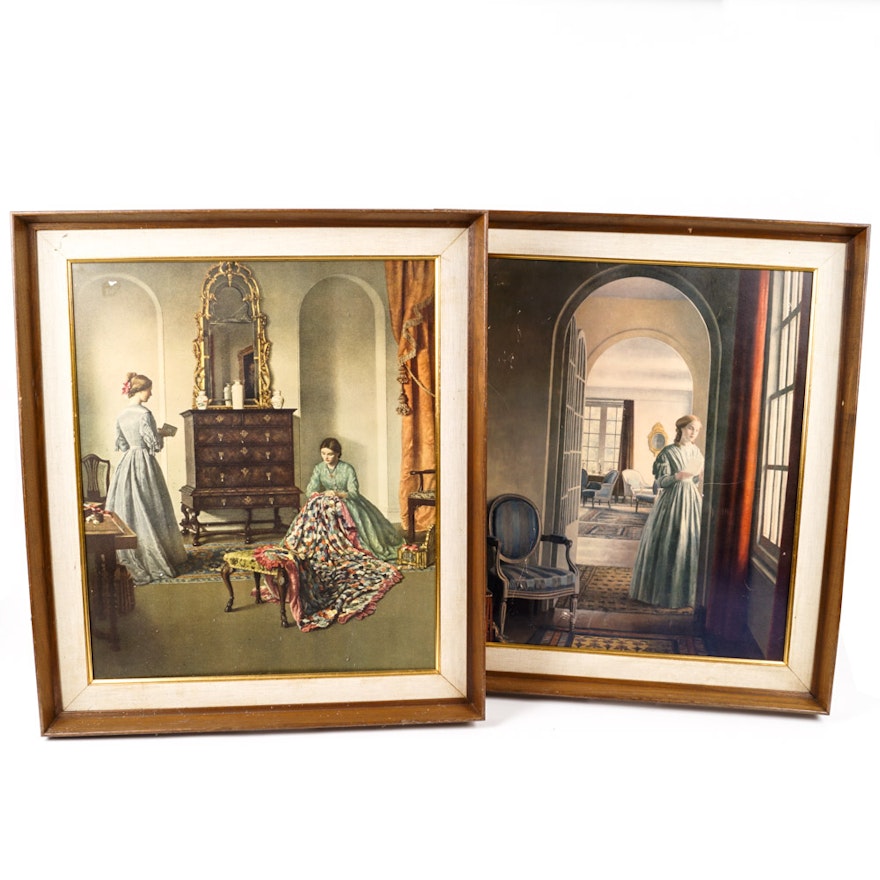 Pair of Vintage Prints Depicting 19th Century Women