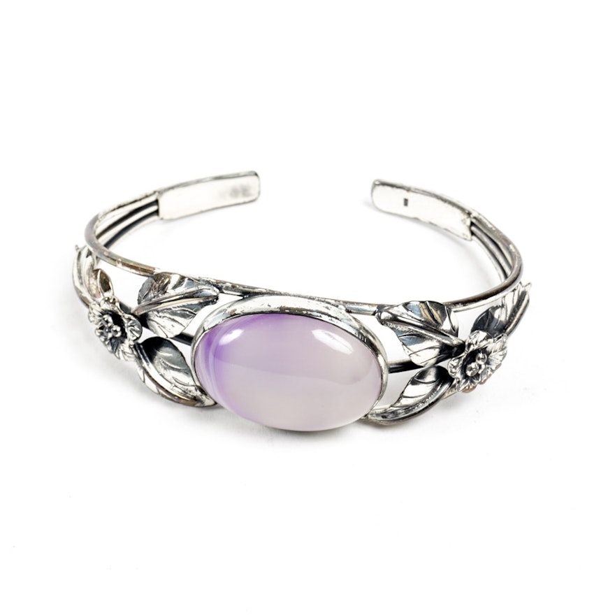 Sterling Silver Bangle Bracelet with Purple Agate