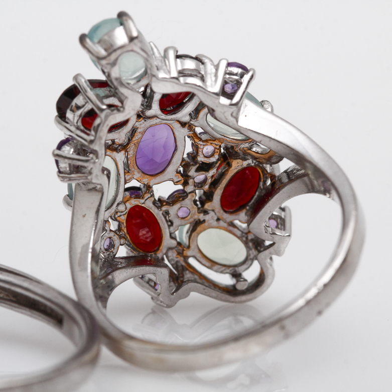 Sterling Silver, Amethyst, Blue Carnelian, and Garnet Rings