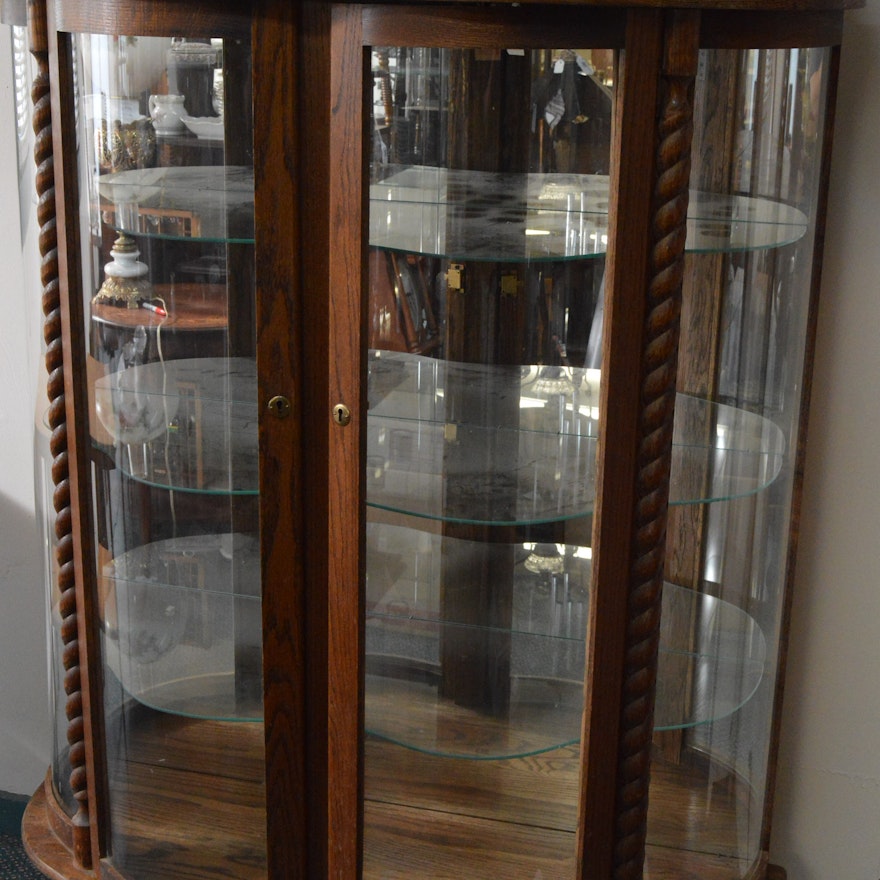 Vintage Victorian Oak Vitrine Display Cabinet
