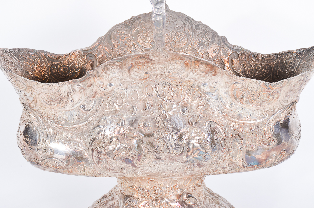 Antique German Sterling Silver Repoussé Basket