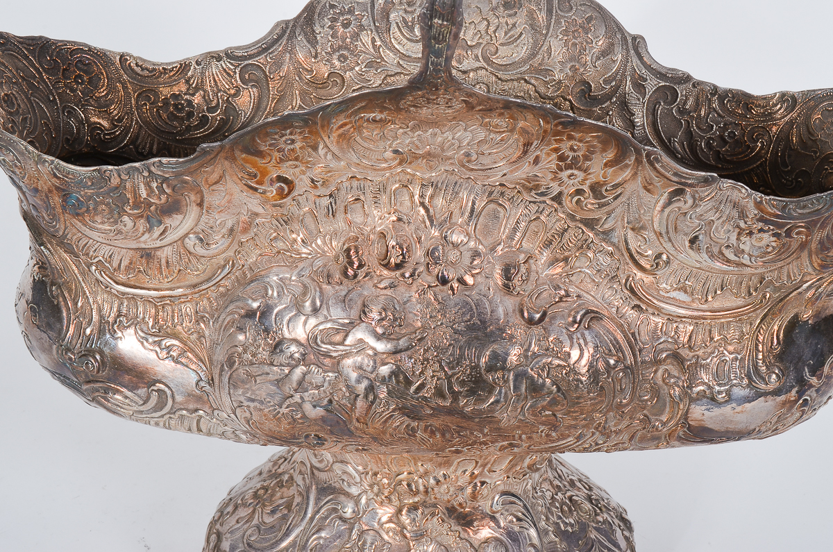 Antique German Sterling Silver Repoussé Basket