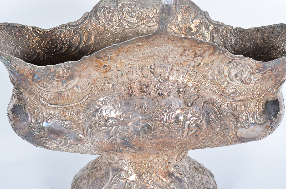 Antique German Sterling Silver Repoussé Basket