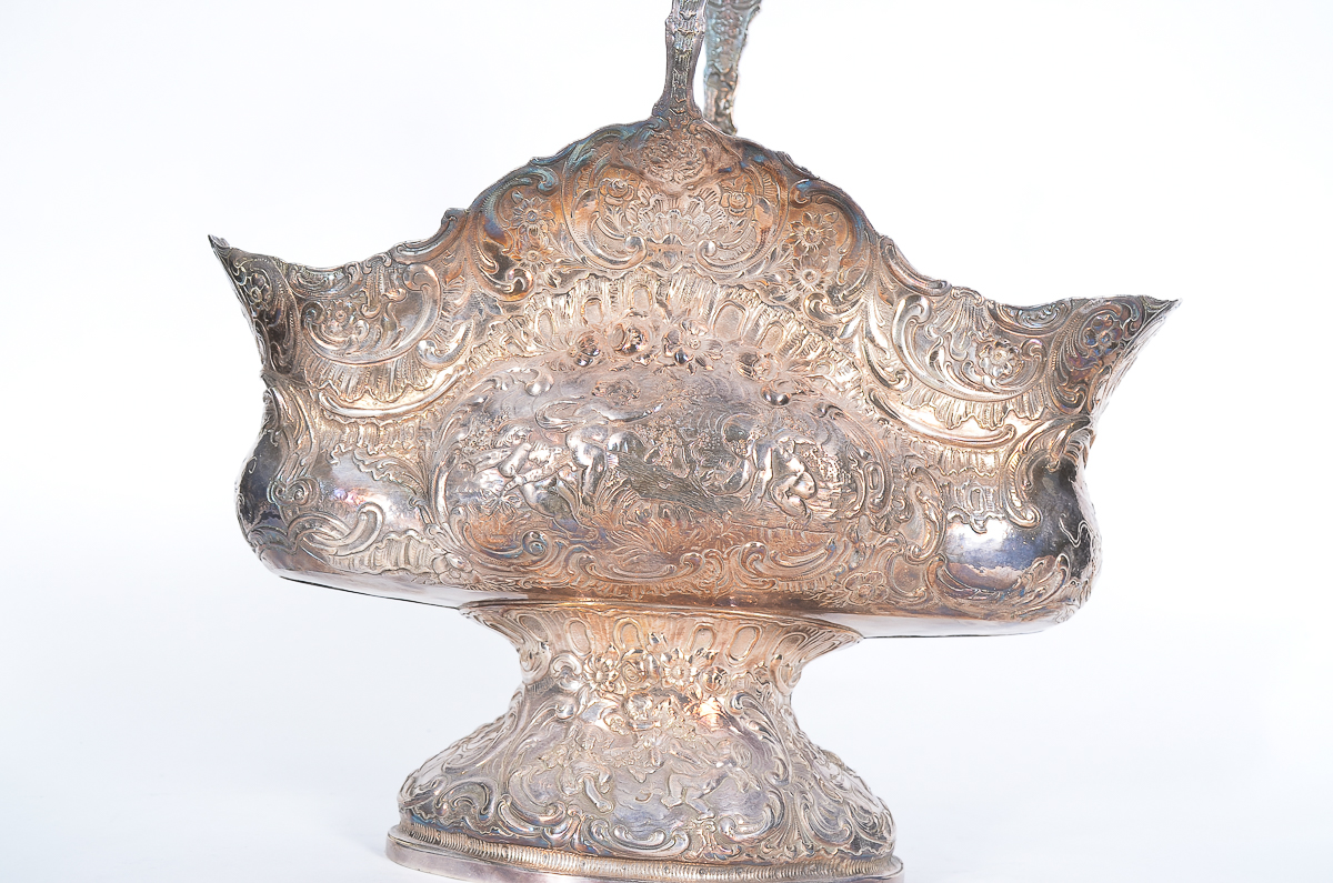 Antique German Sterling Silver Repoussé Basket
