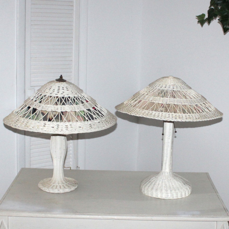 Wicker Lamps With Fabric-Lined Shades