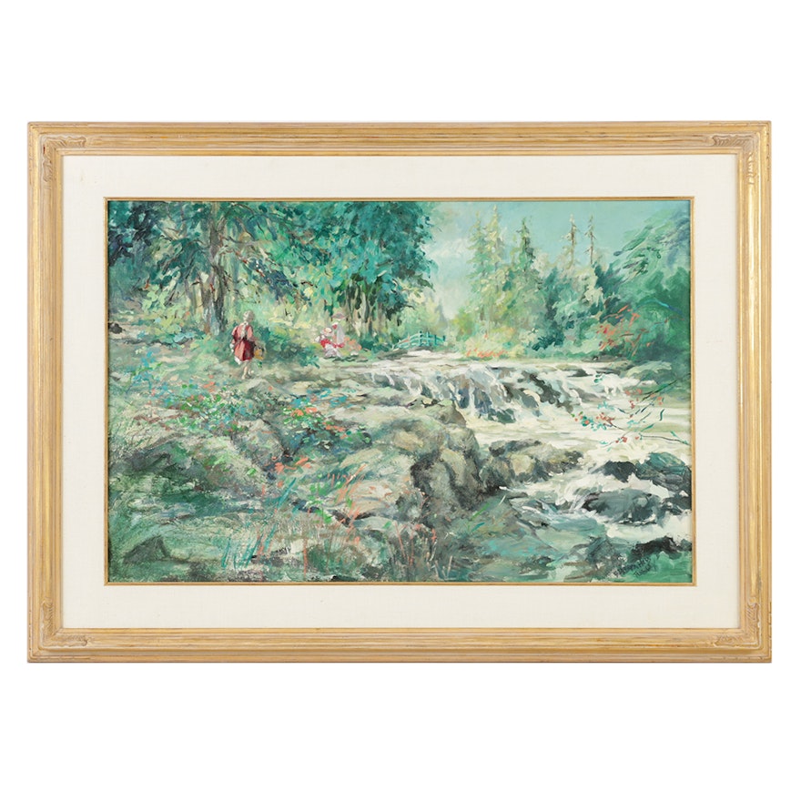 Barbara Pugsley Oil Painting on Canvas "At the Falls"