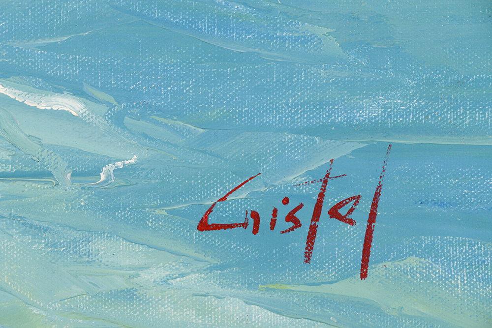 Martha Cristel Oil Painting on Canvas "Boats in Harbor"