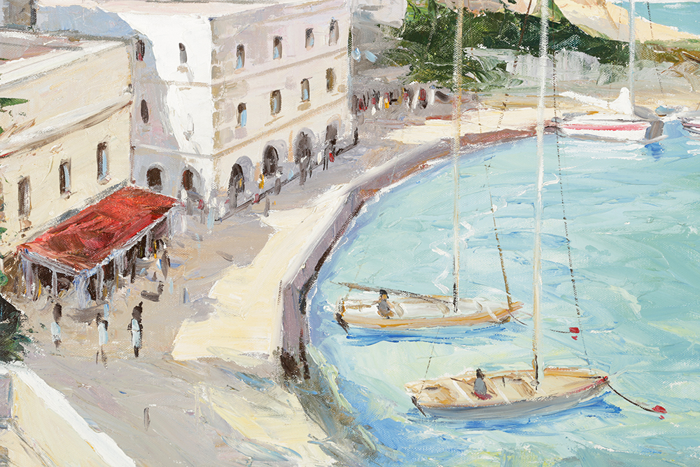 Martha Cristel Oil Painting on Canvas "Boats in Harbor"