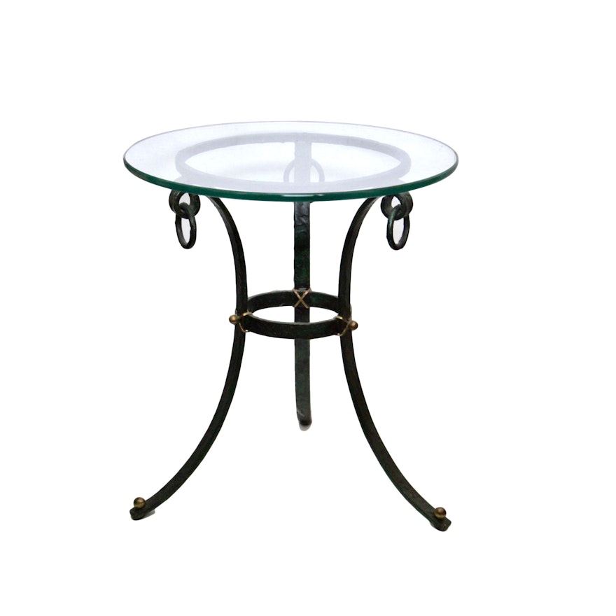 Round Metal Glass Top Side Table