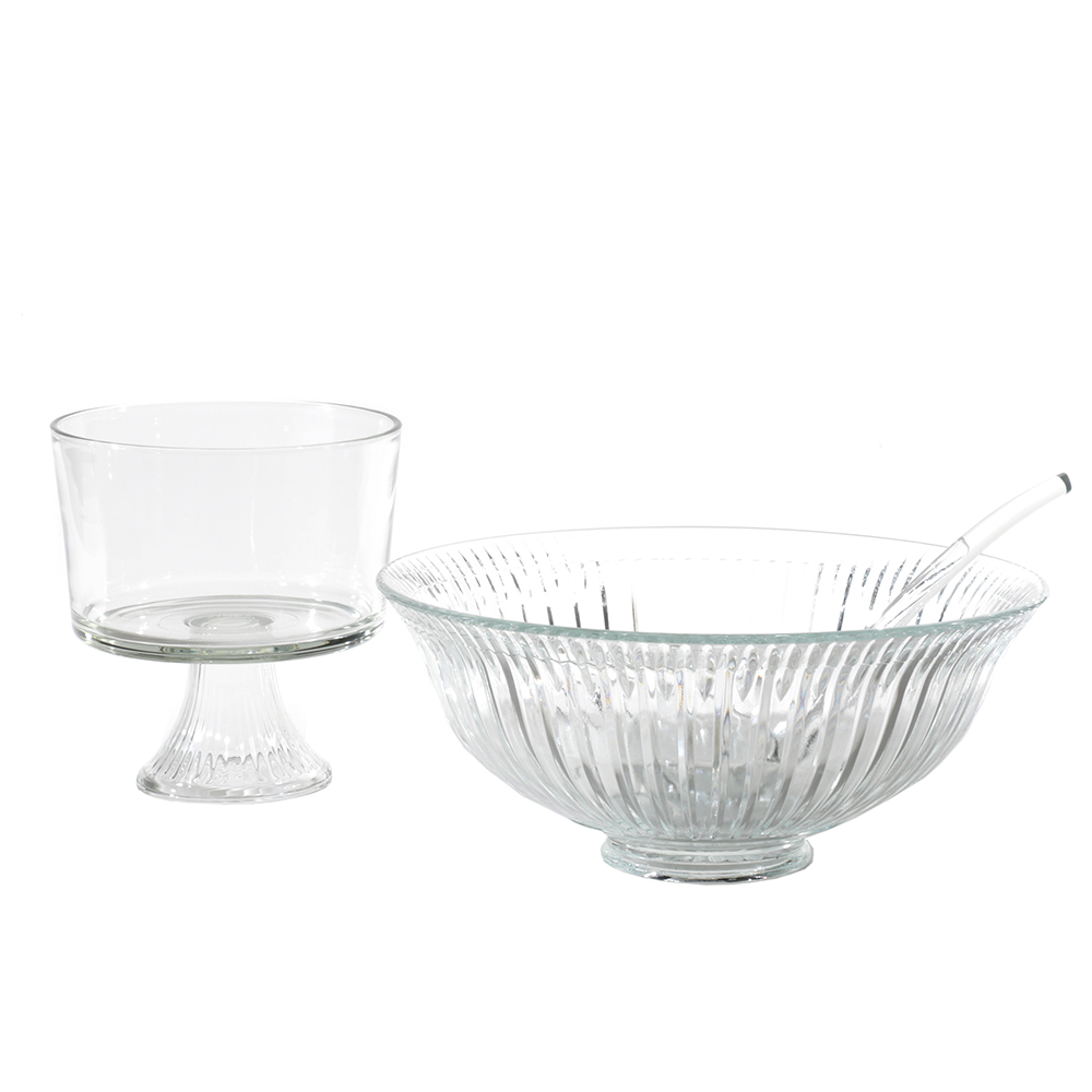Glass Bowl Trifle and Punch Bowl with Ladel