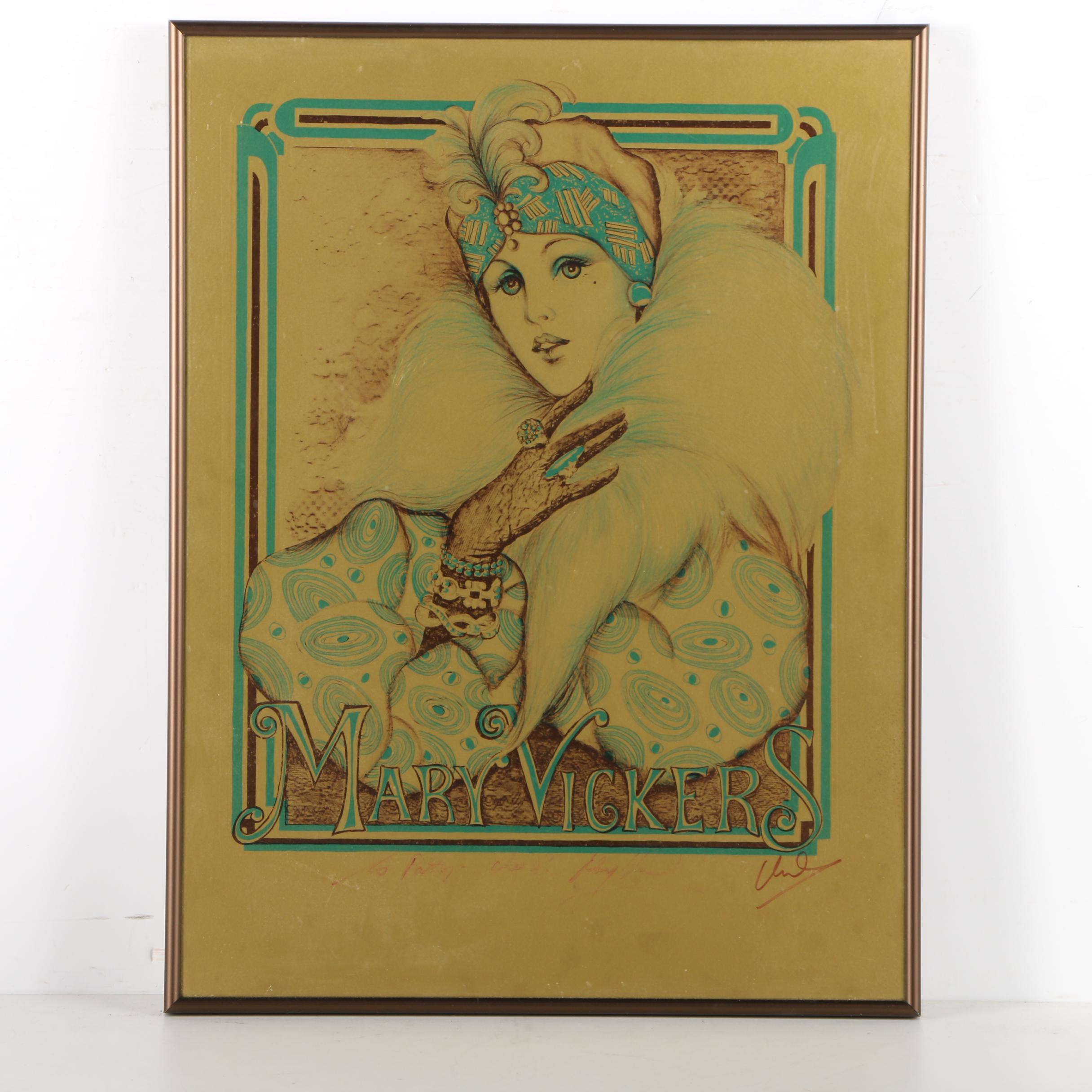 Mary Vickers Lithograph of a Woman in a Fur Collar