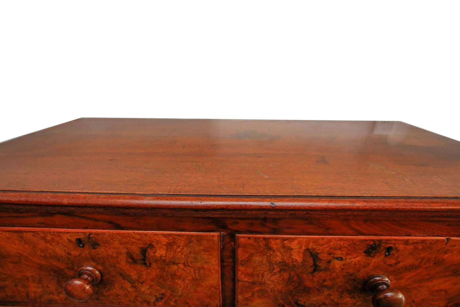 Antique English Burlwood and Mahogany Chest of Drawers, c. 1880