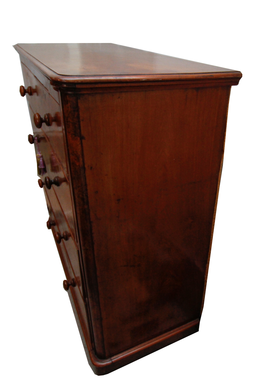 Antique English Burlwood and Mahogany Chest of Drawers, c. 1880