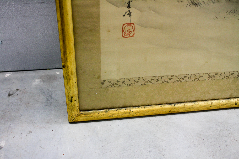 East Asian Painted Hanging Scroll With Figures Gathered by a River