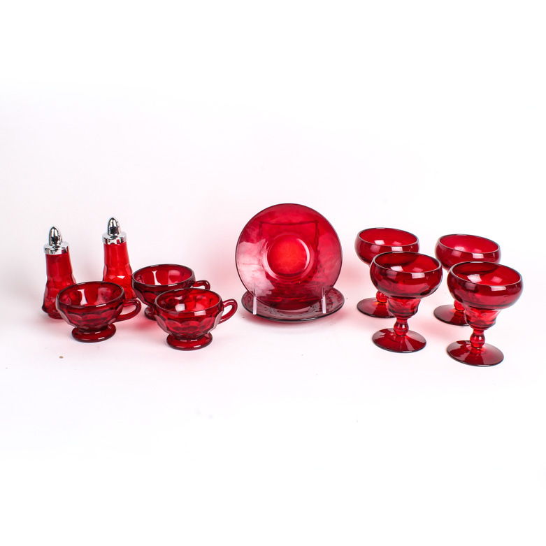 Viking Glass Company "Georgian" Ruby Tableware