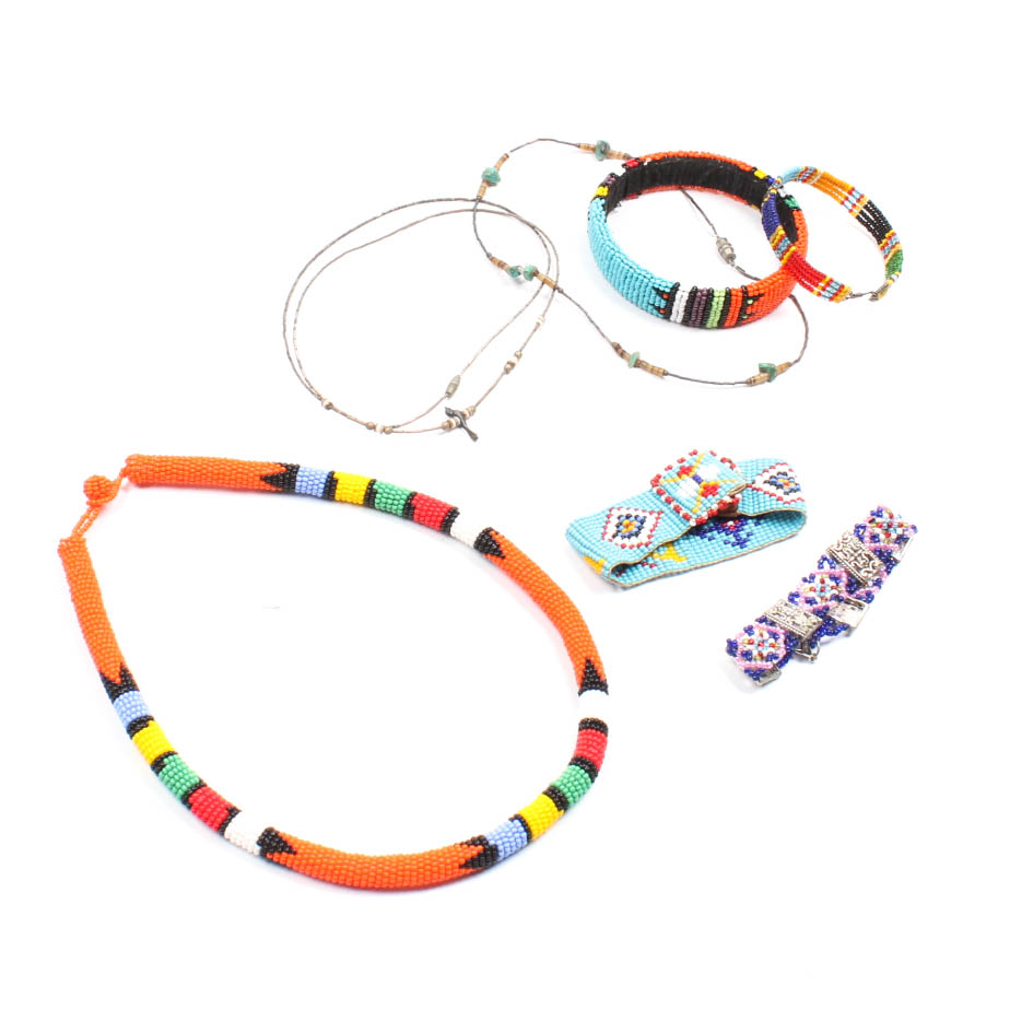 Collection of Southwestern and Zulu Tribe Beaded Jewelry