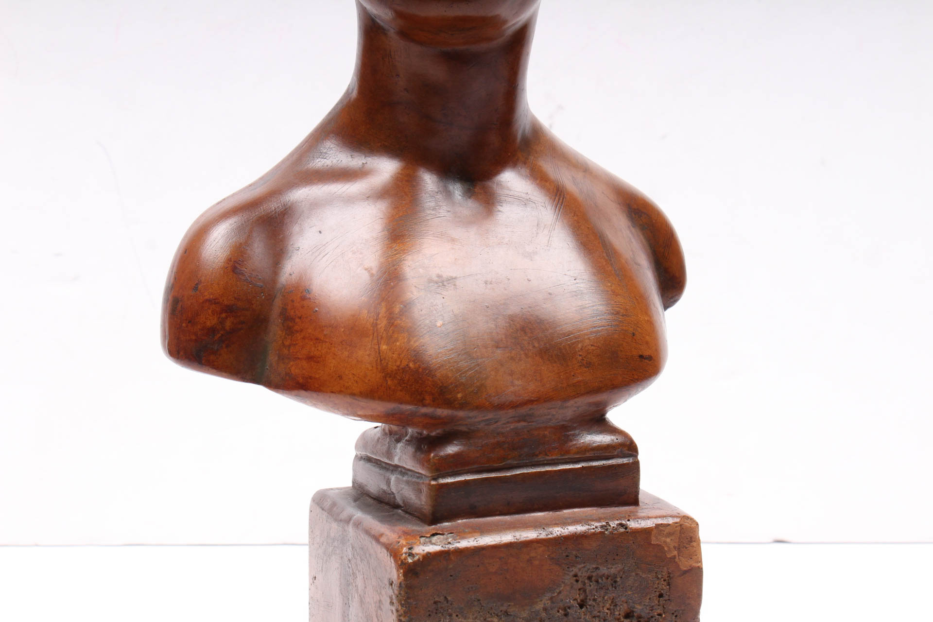 Hand Carved Wooden Bust of Young Girl