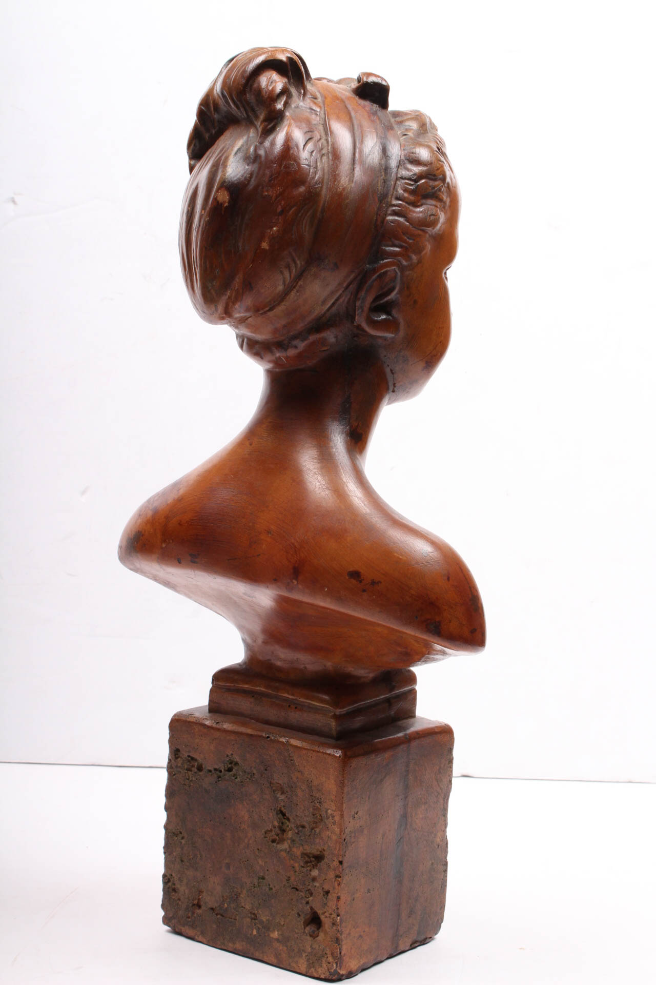 Hand Carved Wooden Bust of Young Girl