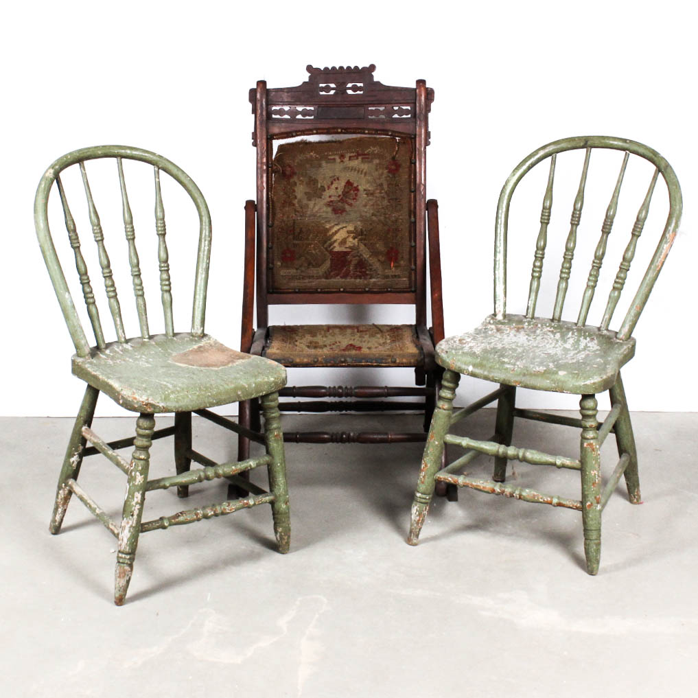 Antique Eastlake Rocking Chair with Matching Windsor Style Chairs