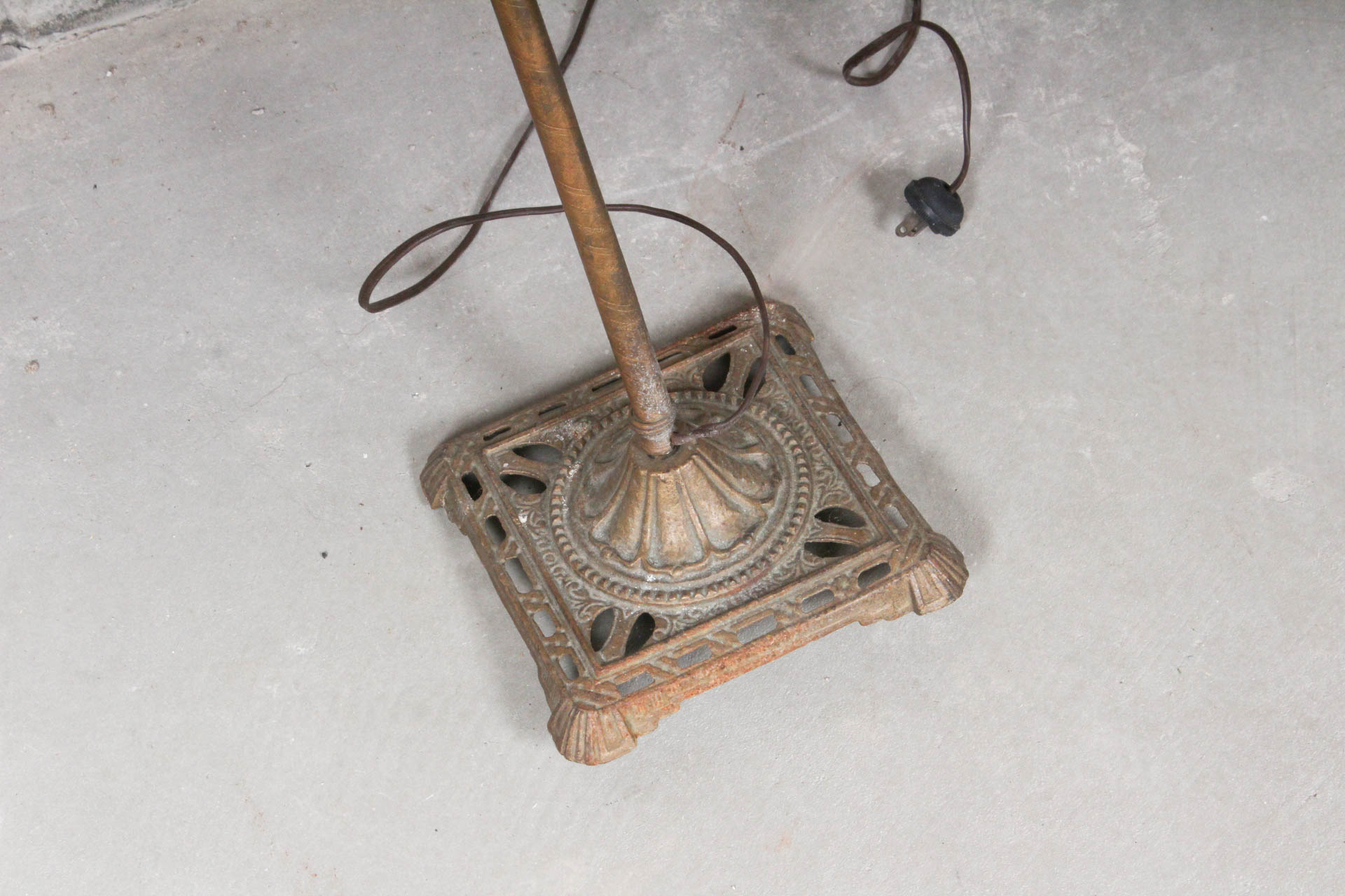 Art Nouveau Solid Brass Floor Lamp with Painted Glass Shade