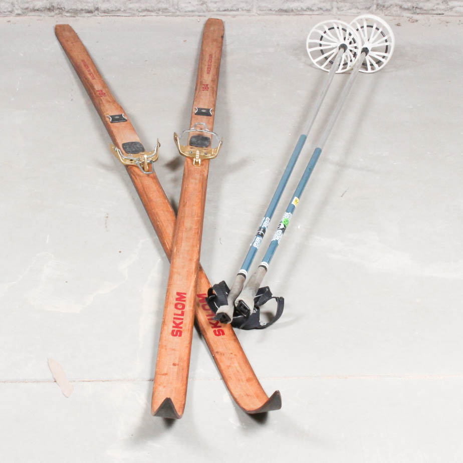 Vintage Norwegian Made Skilom Skis with Exel Ski Poles