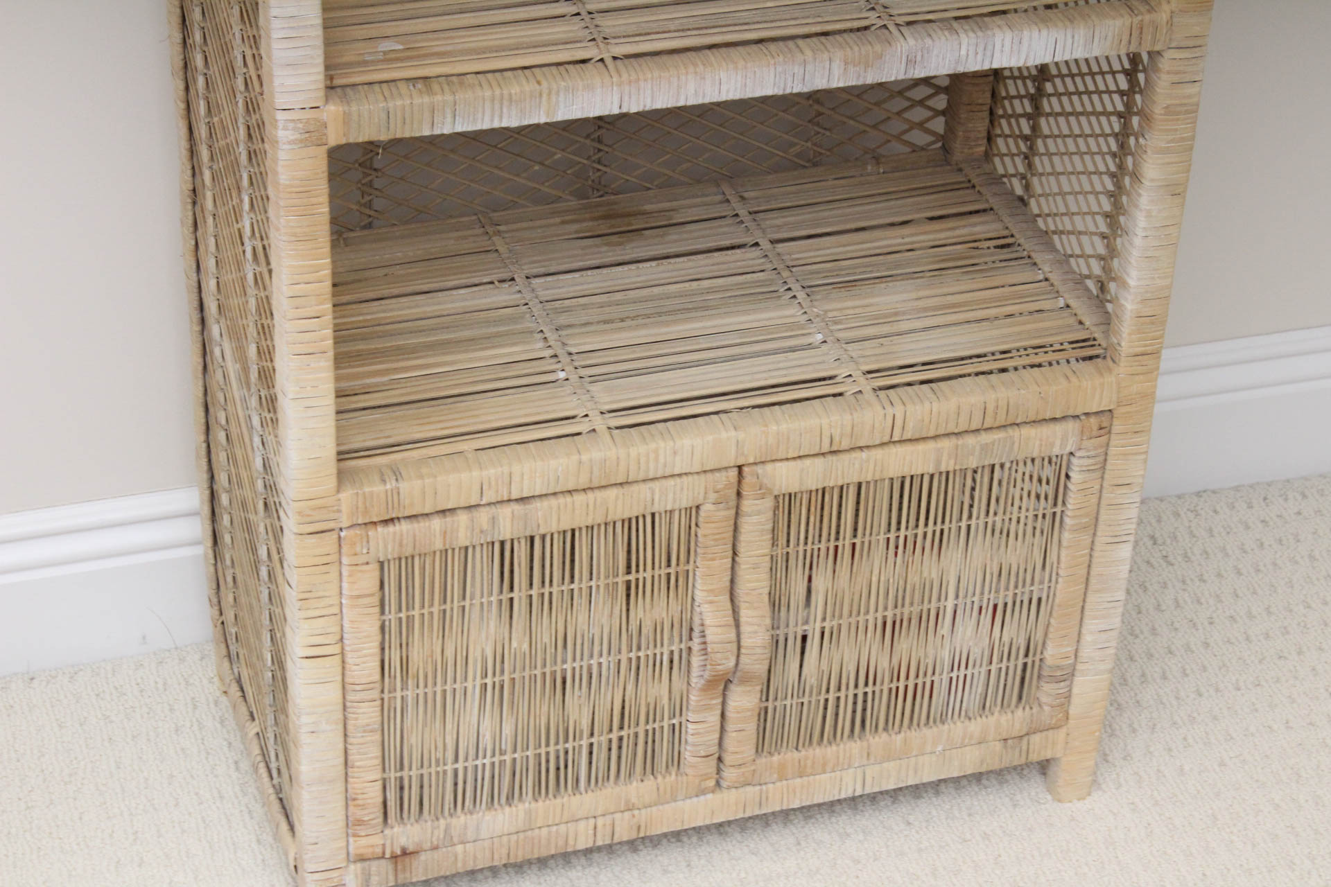 Woven Cane Bookcase Cabinet