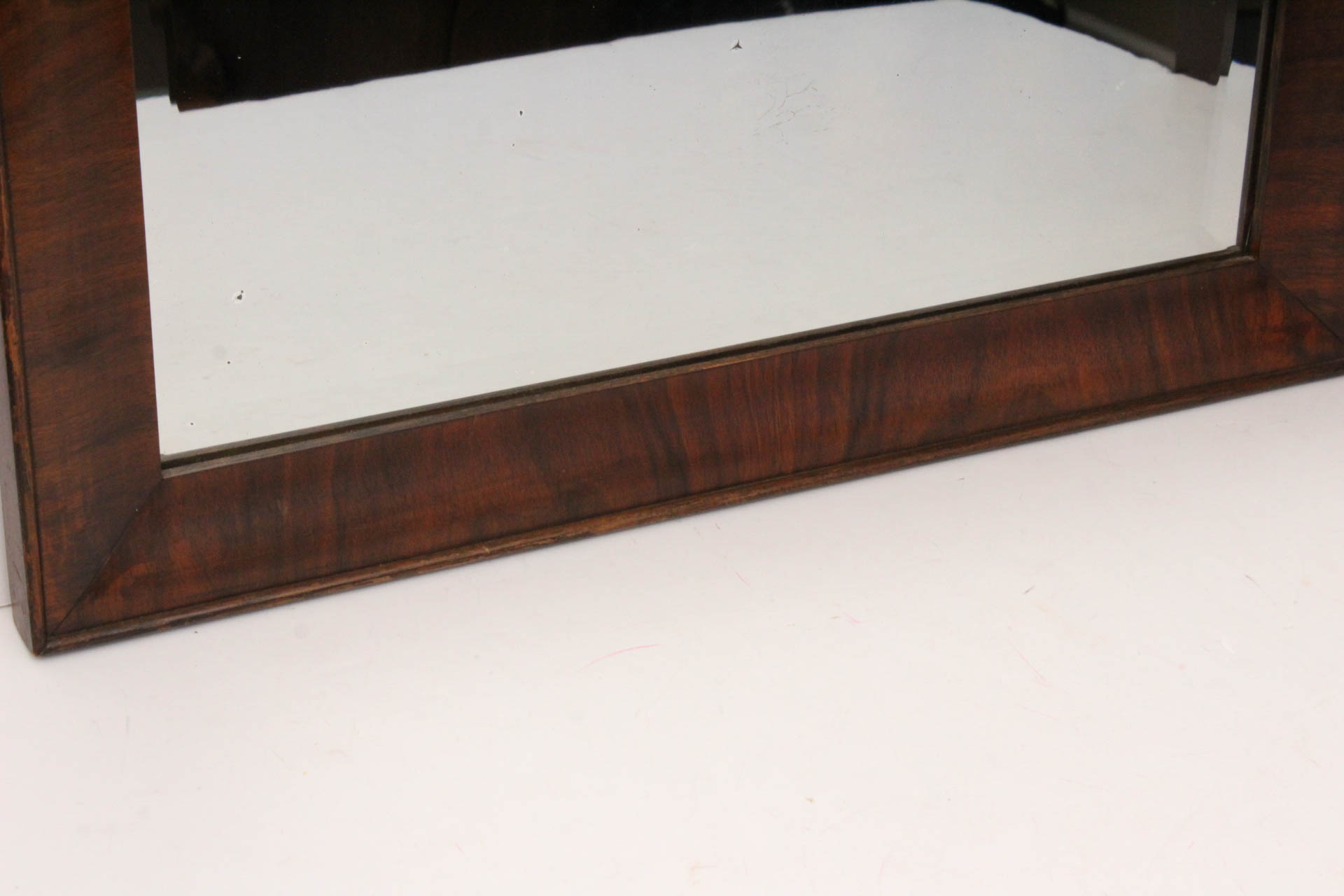 Antique Mahogany Veneer Wood Frame Wall Mirror