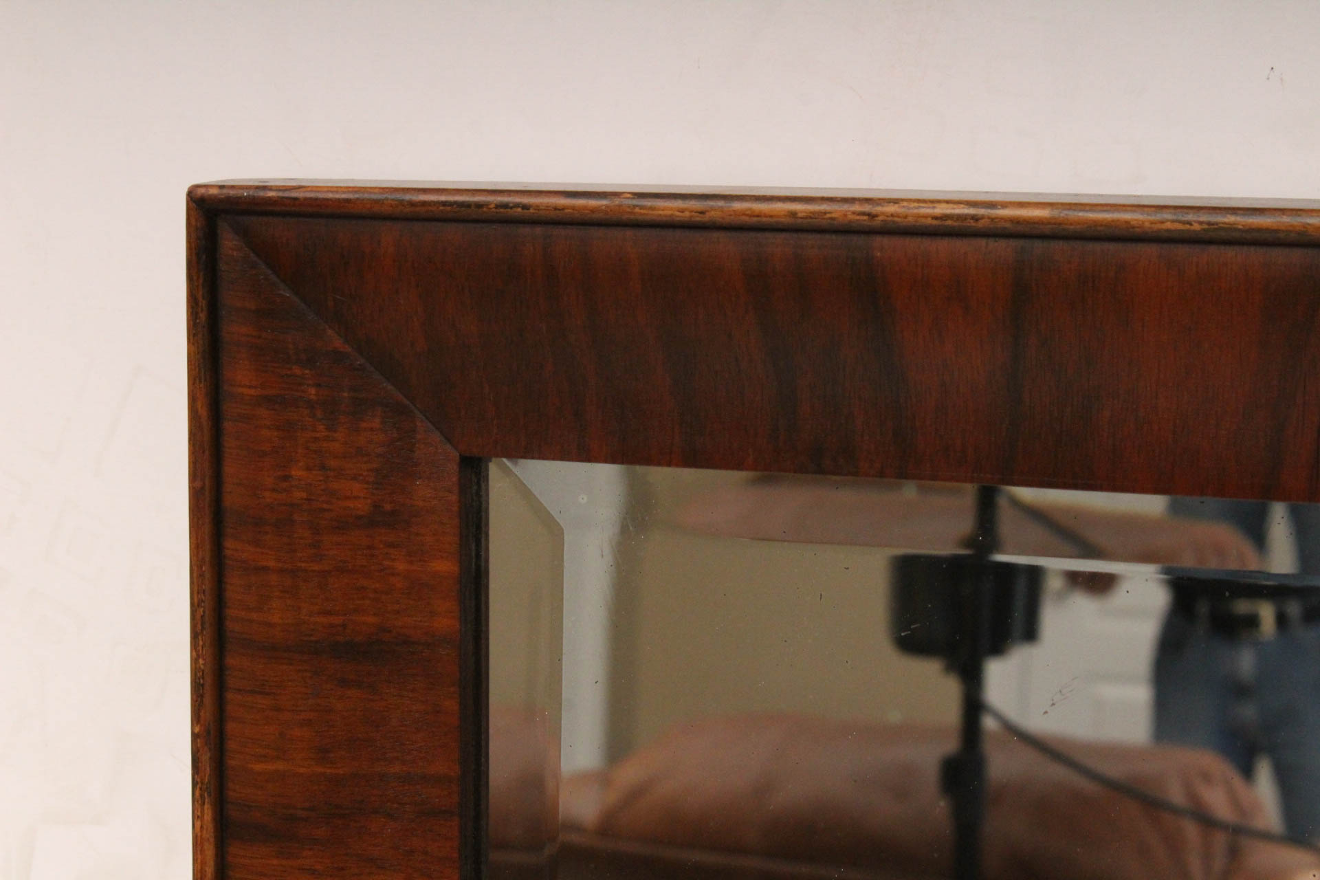 Antique Mahogany Veneer Wood Frame Wall Mirror