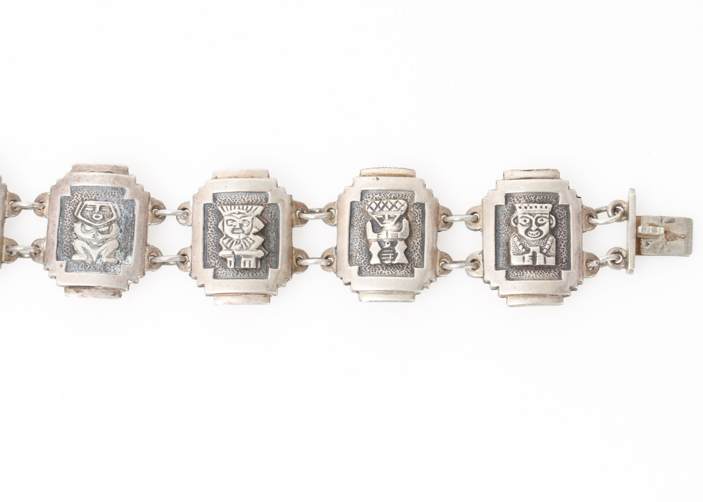 Vintage Mesoamerican Coin Silver Link Bracelet