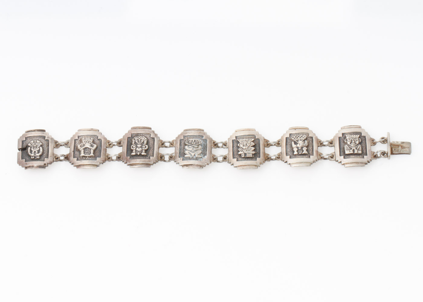 Vintage Mesoamerican Coin Silver Link Bracelet