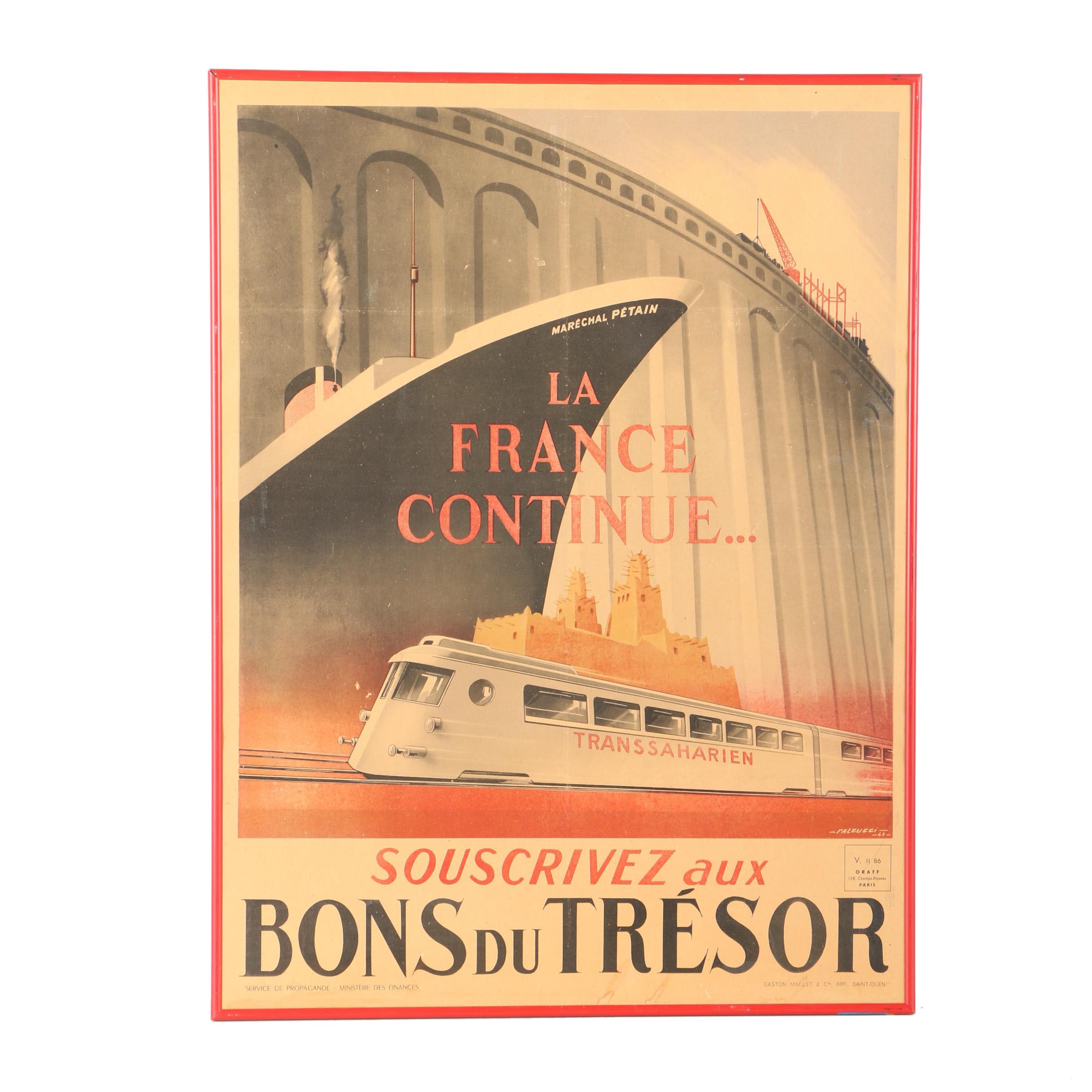 World War II French Propaganda Poster After Robert Falcucci "Souscrivez aux Bons du Trésor"