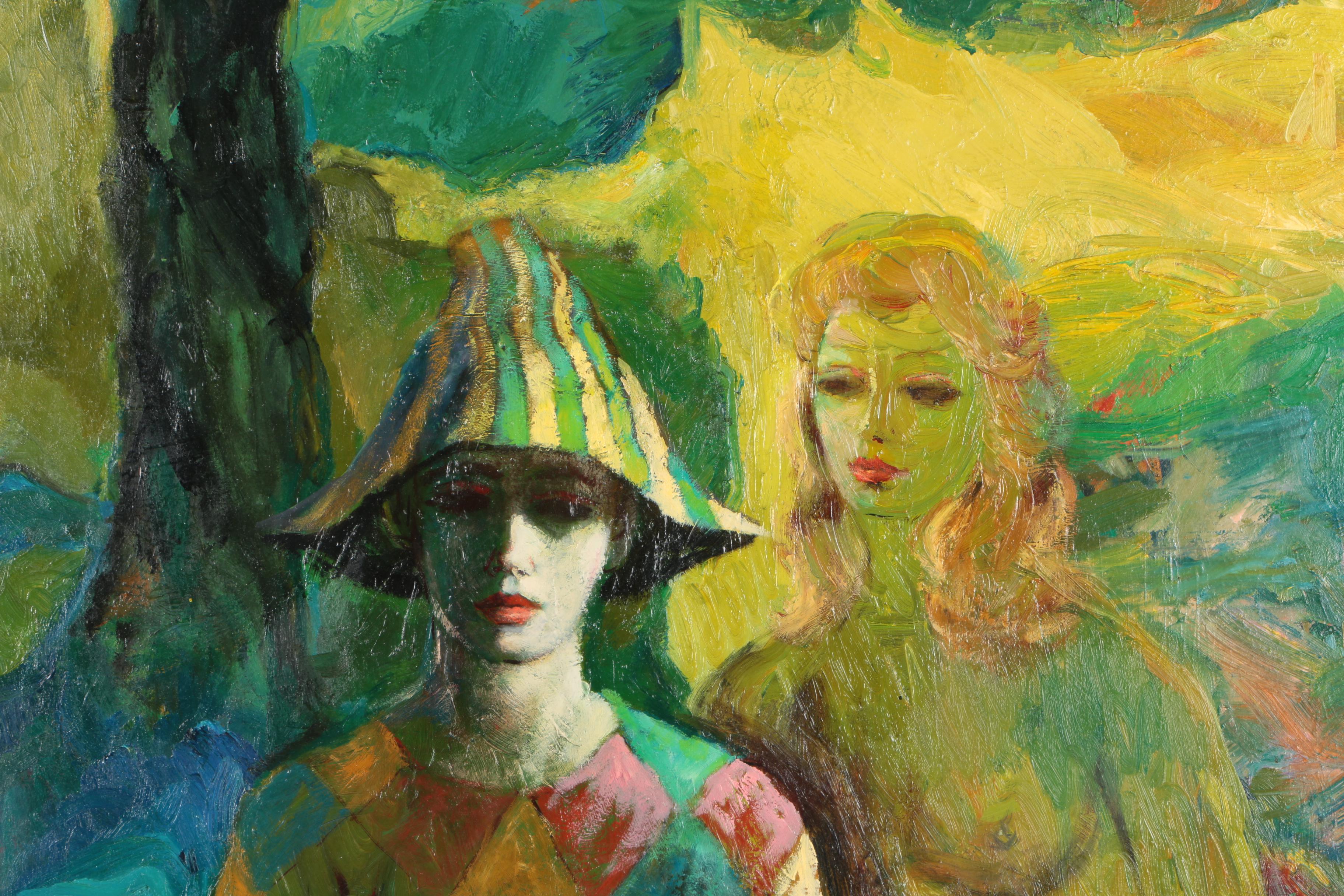 Harold Stephenson Abruzzi Mid-Century Oil Painting on Board of Two Female Figures