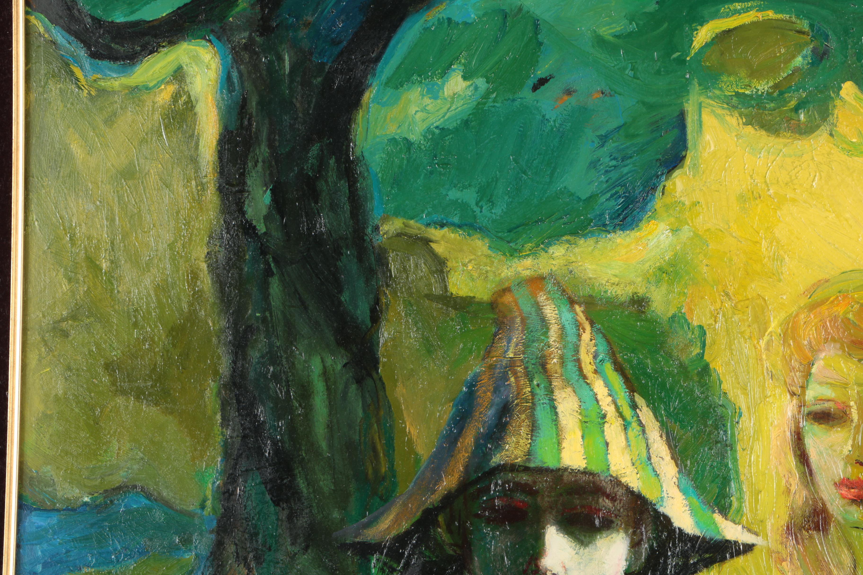 Harold Stephenson Abruzzi Mid-Century Oil Painting on Board of Two Female Figures