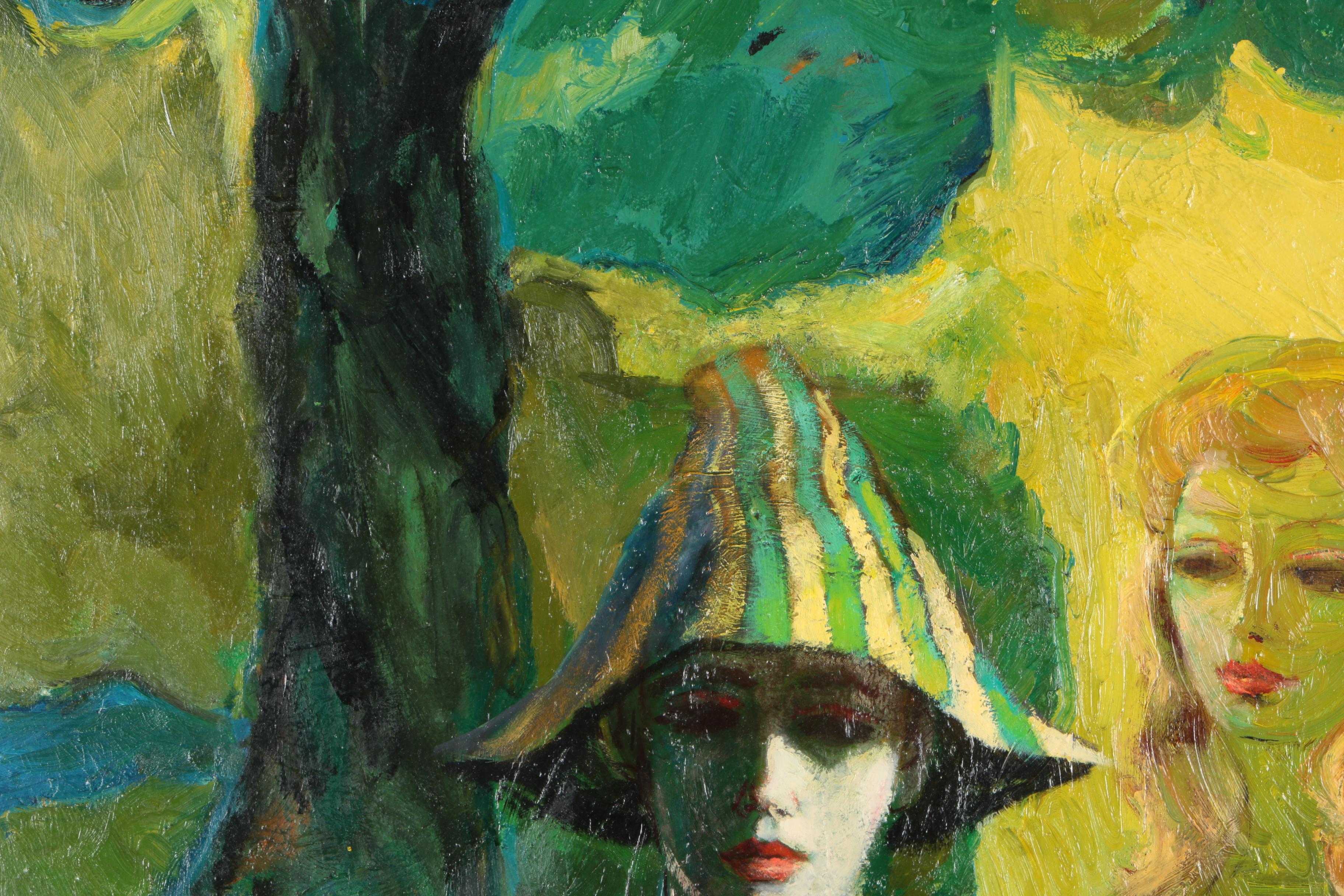 Harold Stephenson Abruzzi Mid-Century Oil Painting on Board of Two Female Figures