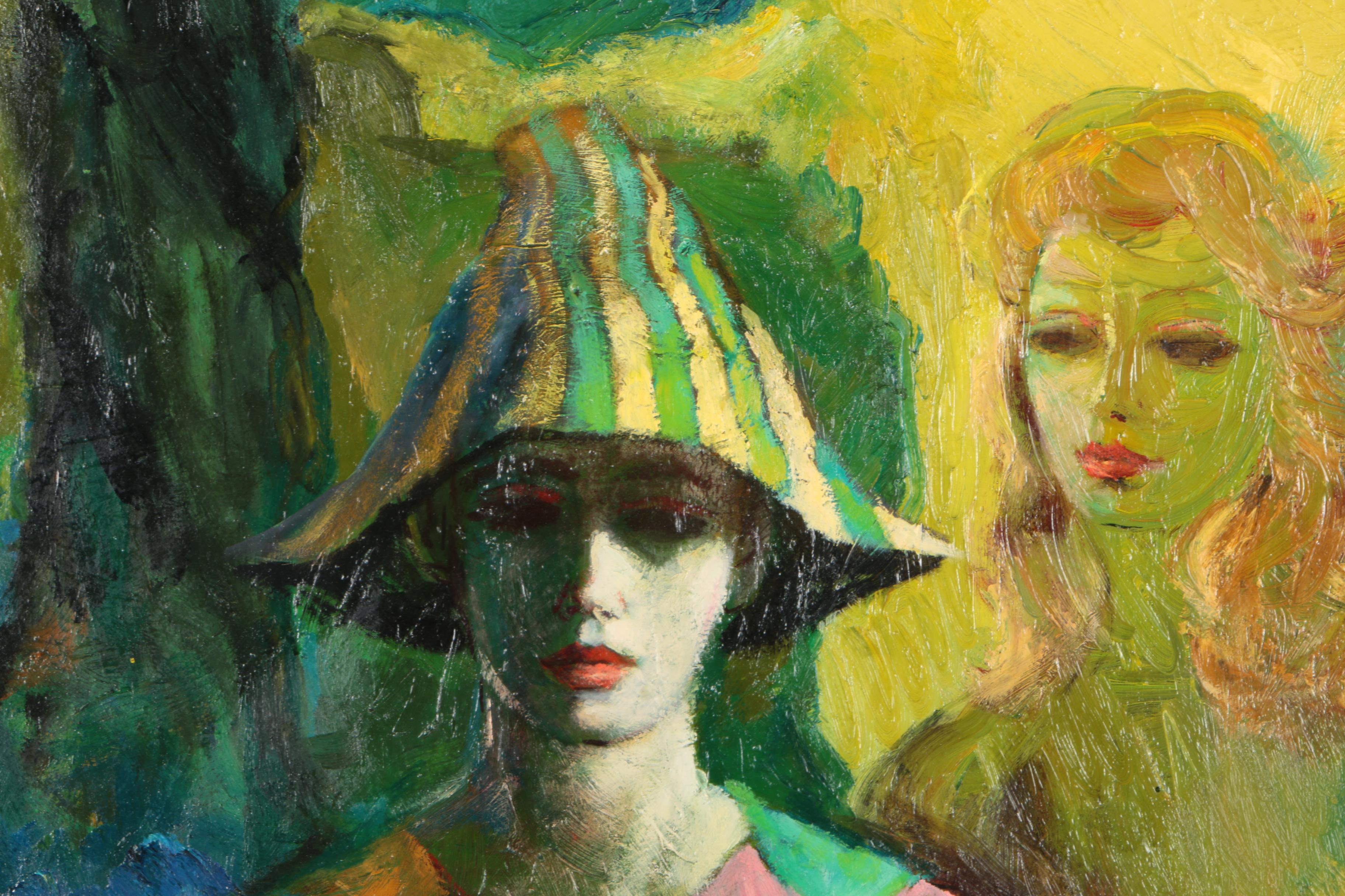 Harold Stephenson Abruzzi Mid-Century Oil Painting on Board of Two Female Figures