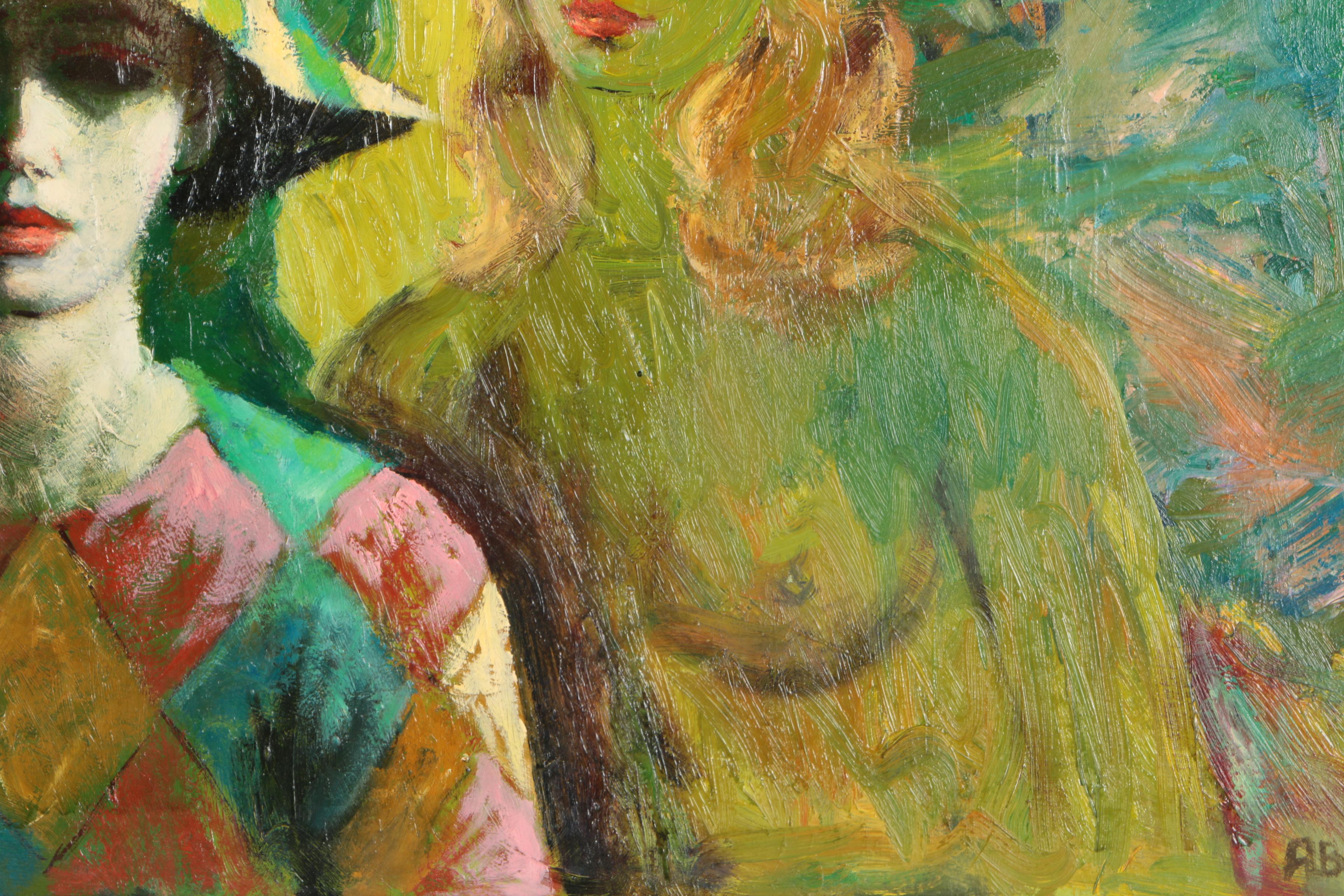 Harold Stephenson Abruzzi Mid-Century Oil Painting on Board of Two Female Figures