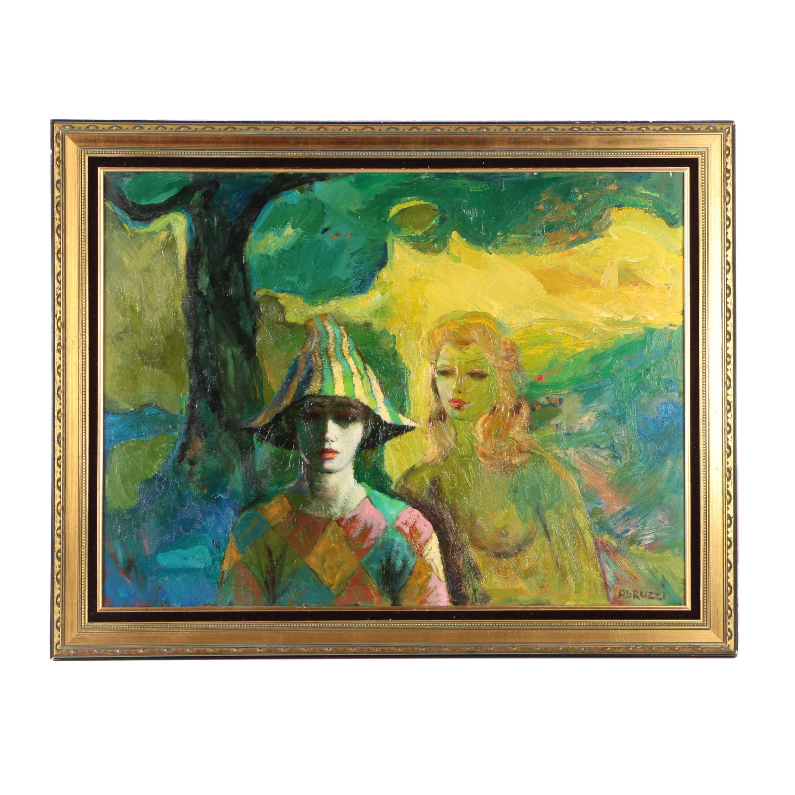 Harold Stephenson Abruzzi Mid-Century Oil Painting on Board of Two Female Figures