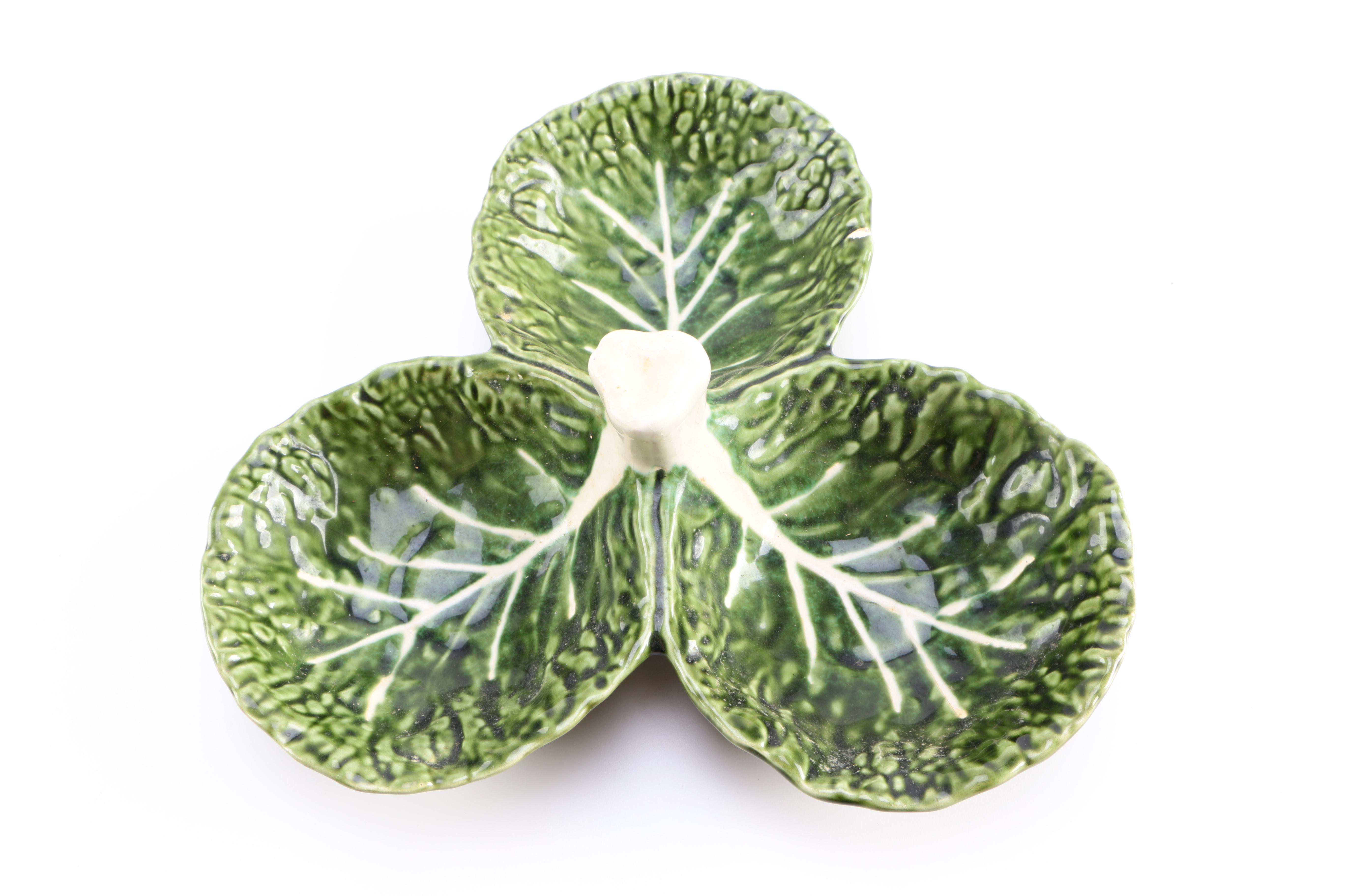 Green Ceramic Cabbage Leaf Dishes Including Vietri From Italy