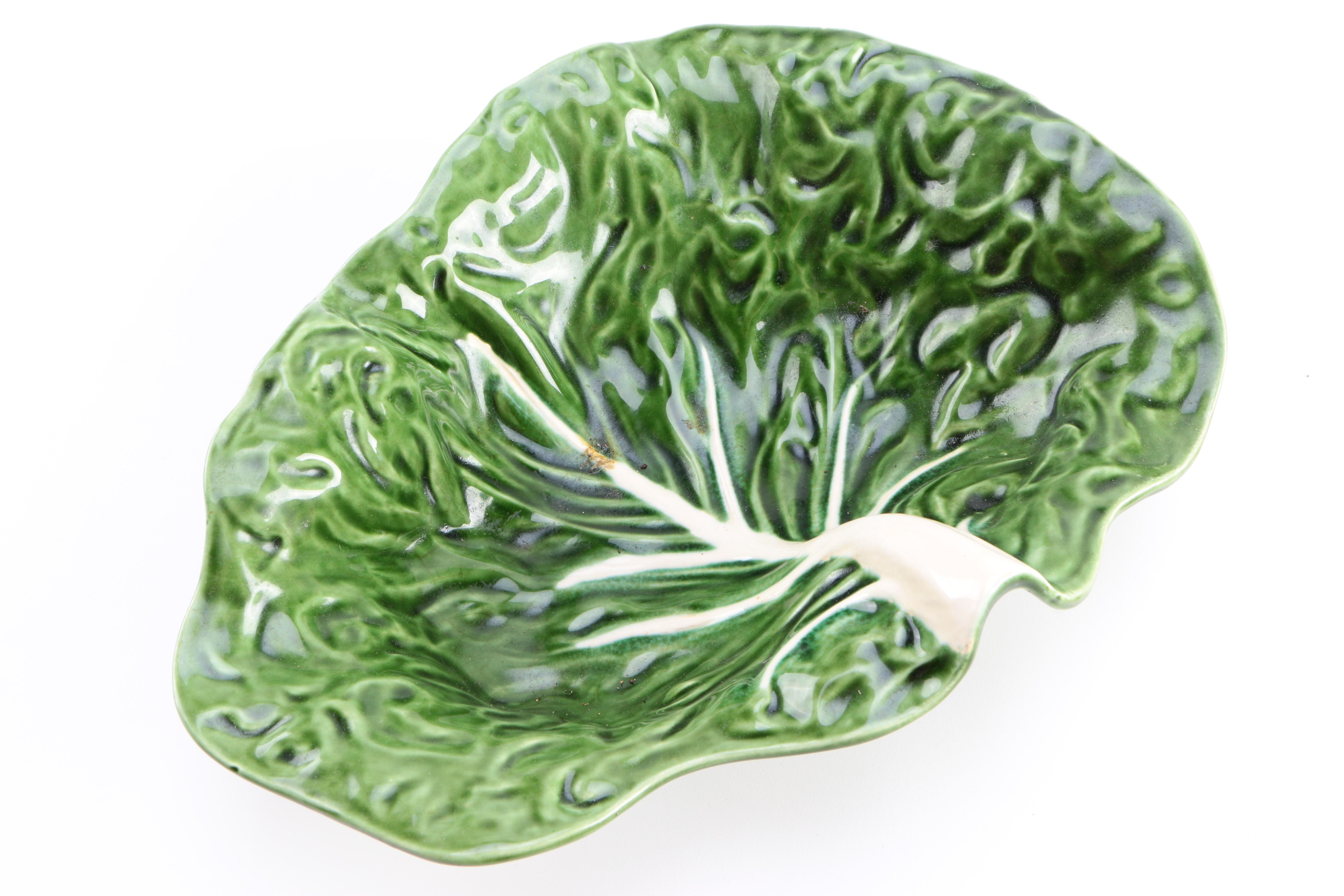 Green Ceramic Cabbage Leaf Dishes Including Vietri From Italy