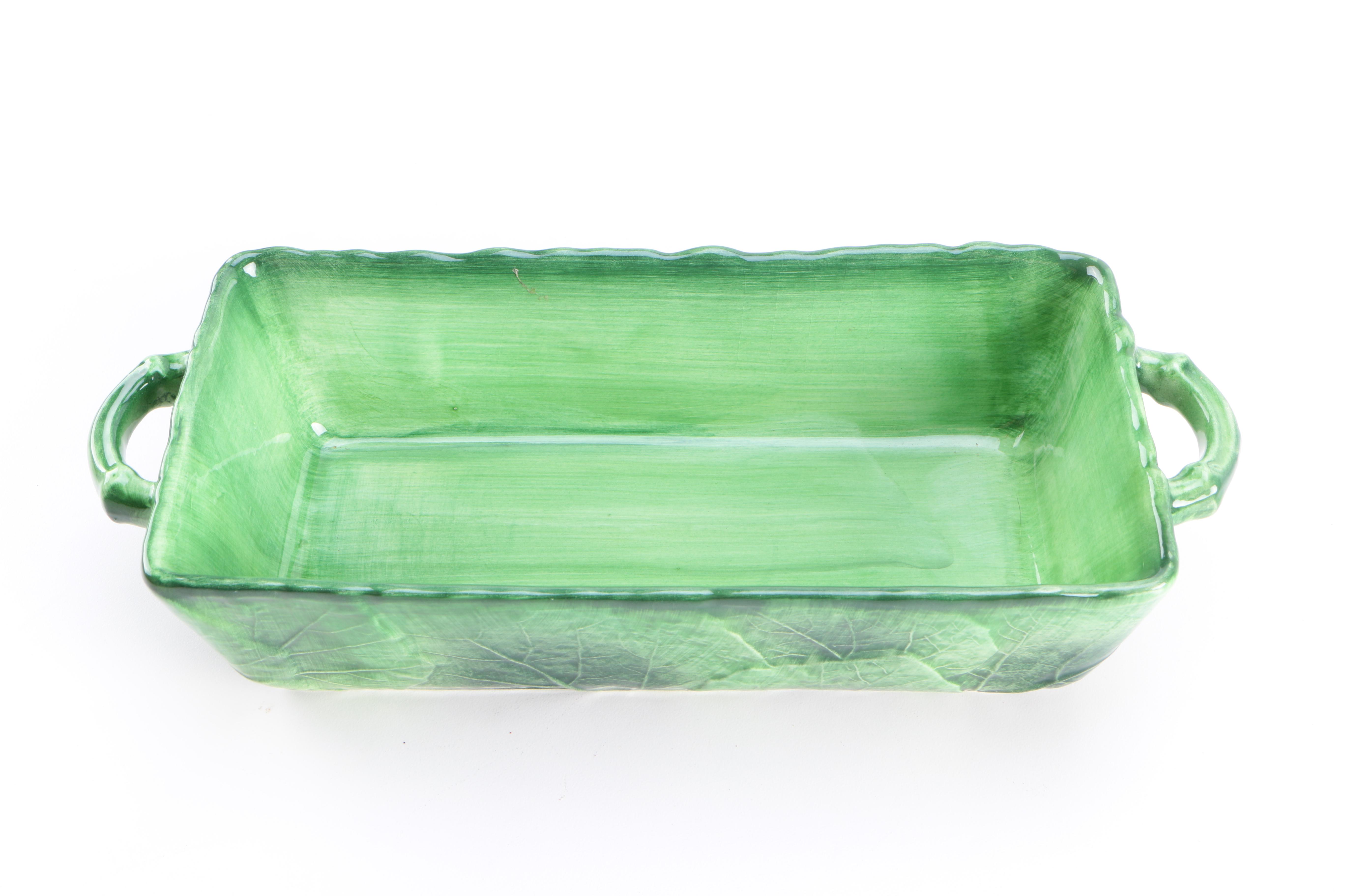 Green Ceramic Cabbage Leaf Dishes Including Vietri From Italy