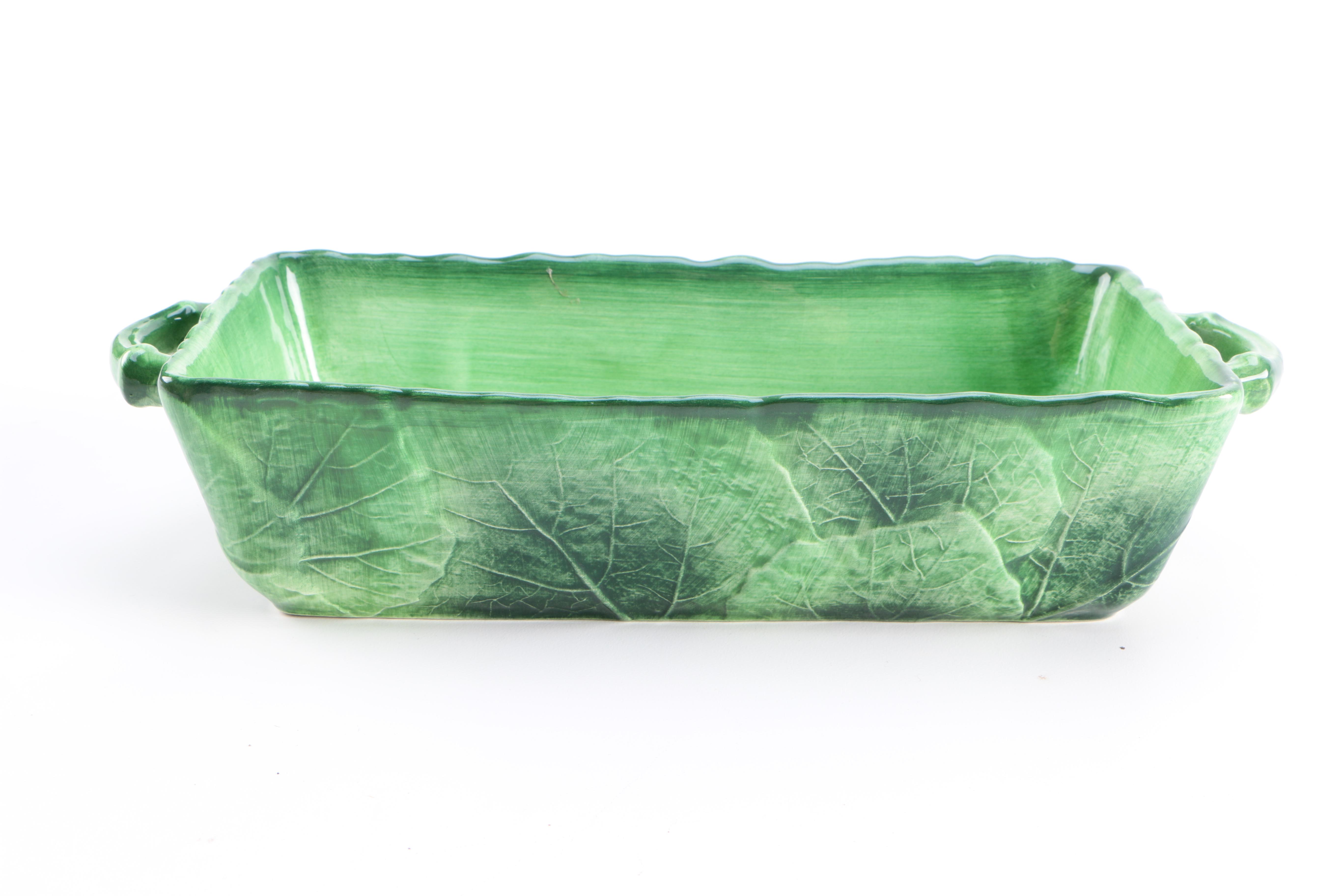 Green Ceramic Cabbage Leaf Dishes Including Vietri From Italy