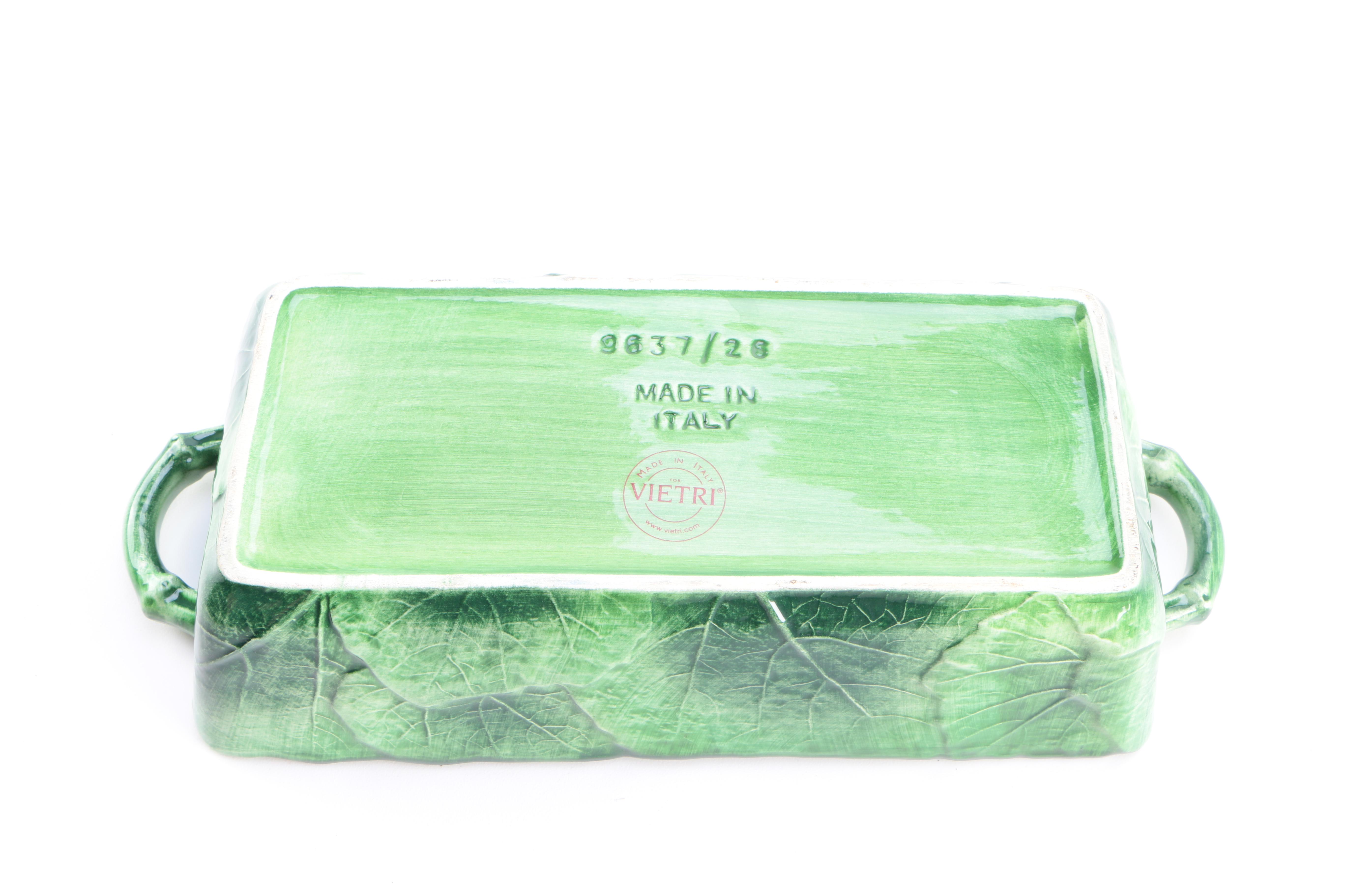 Green Ceramic Cabbage Leaf Dishes Including Vietri From Italy