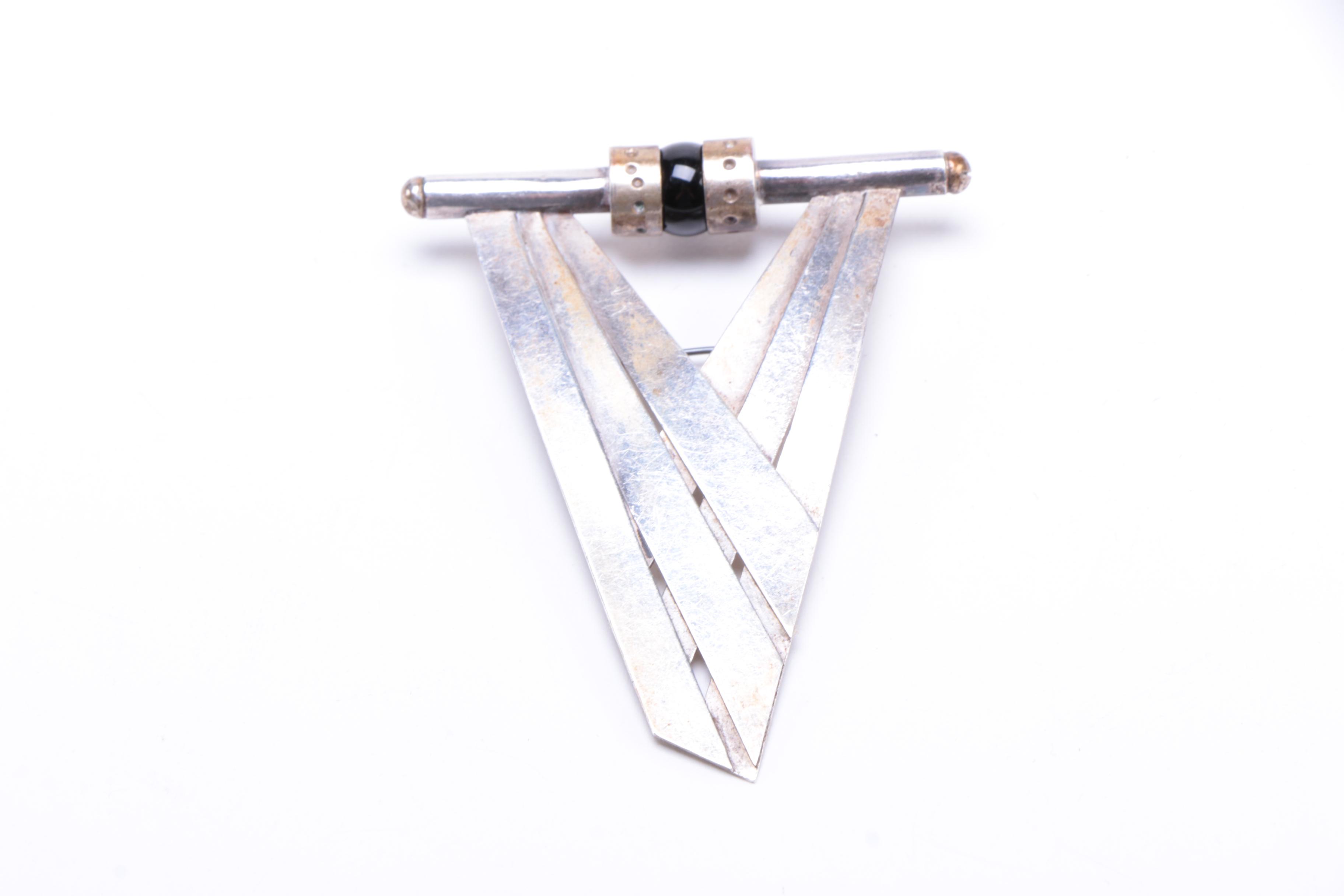 Jan Suchodolski Modernist Brooch and Assorted Sterling Jewelry