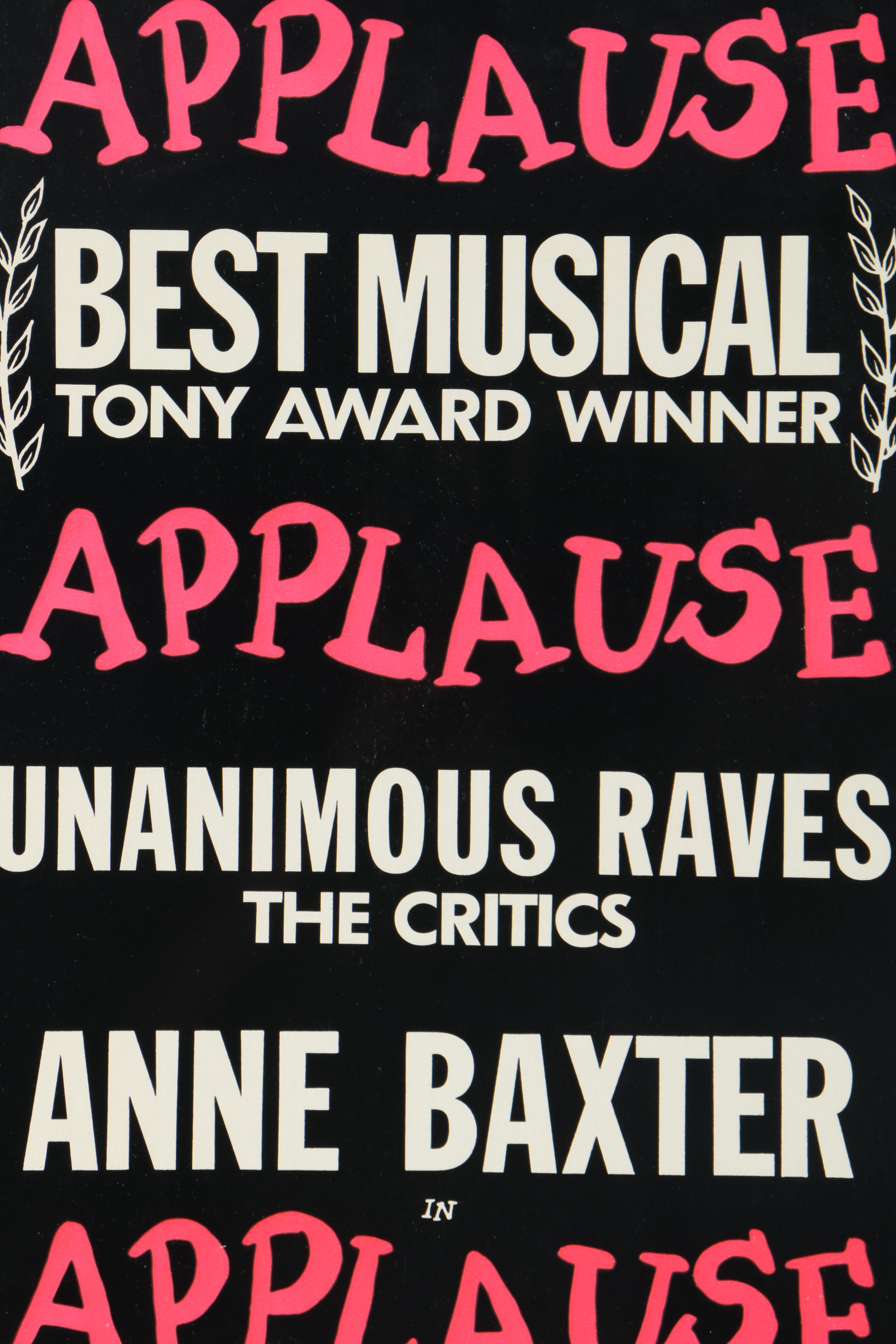 1970s Broadway Poster for Anne Baxter in "Applause"