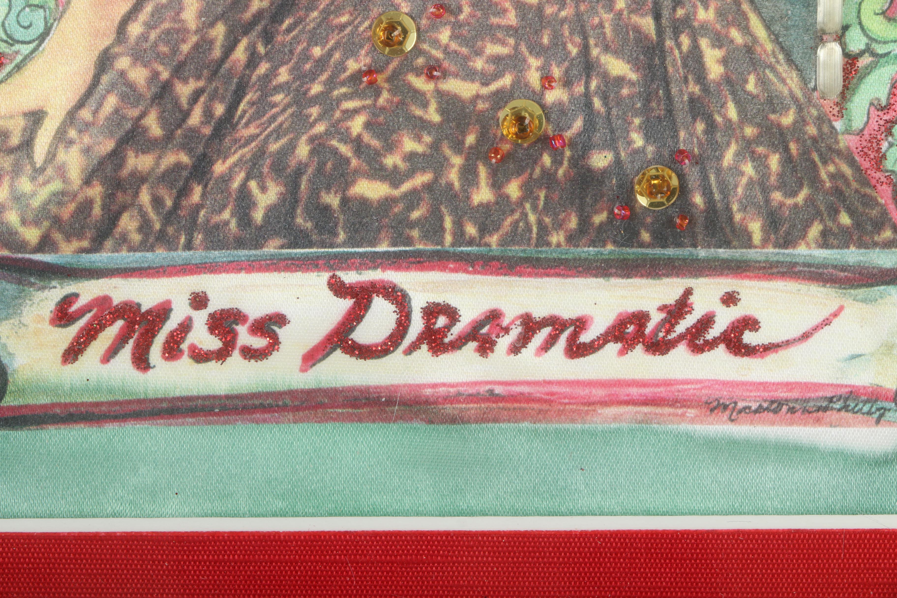 Mixed Media Collaged Portrait on Silk "Miss Dramatic"